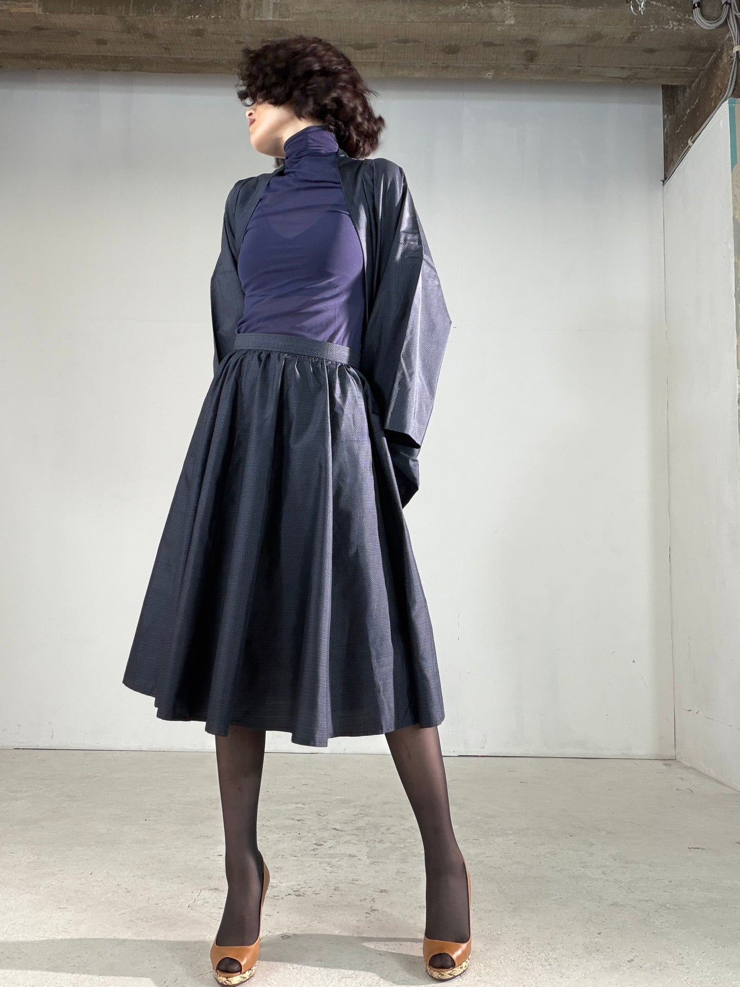 Vintage Tsumugi Haori & Kimono Skirt Set "AIC001" — Upcycled from Japanese Kimono