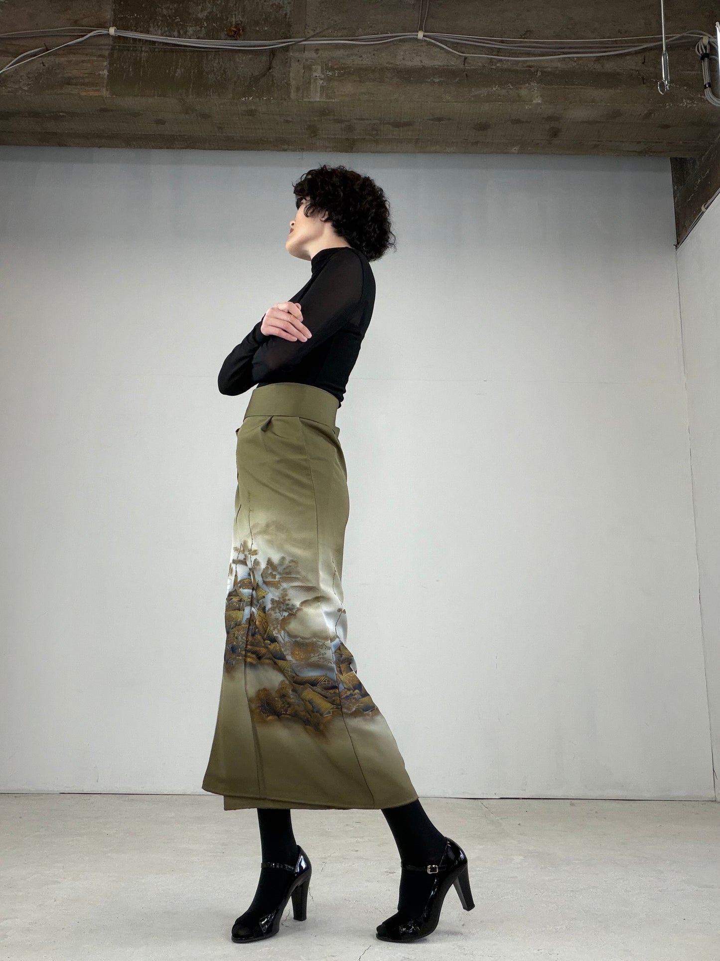 IROTOME SKIRT UPCYCLED FROM JAPANESE KIMONO "IRO117" *damage