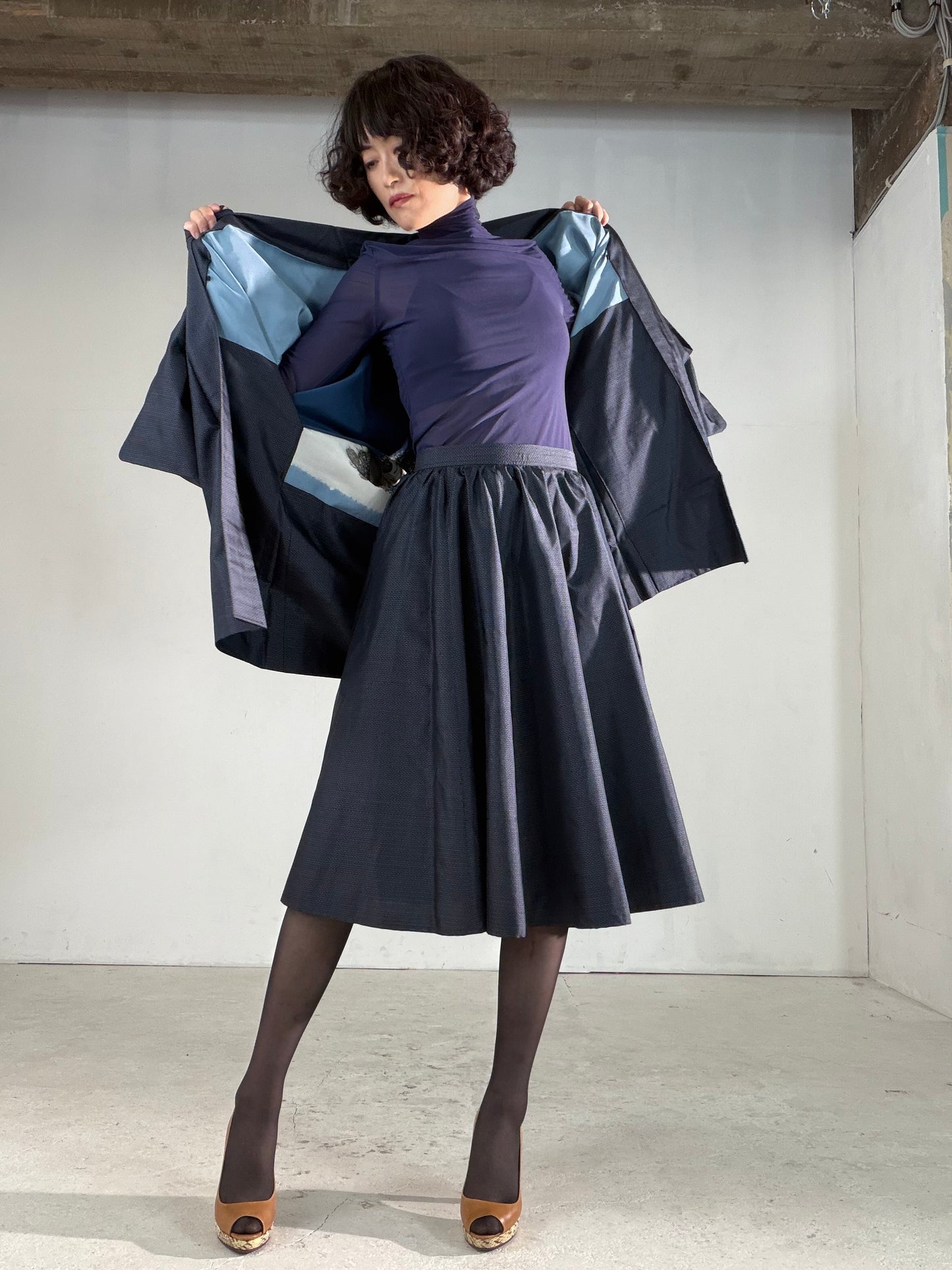 Vintage Tsumugi Haori & Kimono Skirt Set "AIC001" — Upcycled from Japanese Kimono