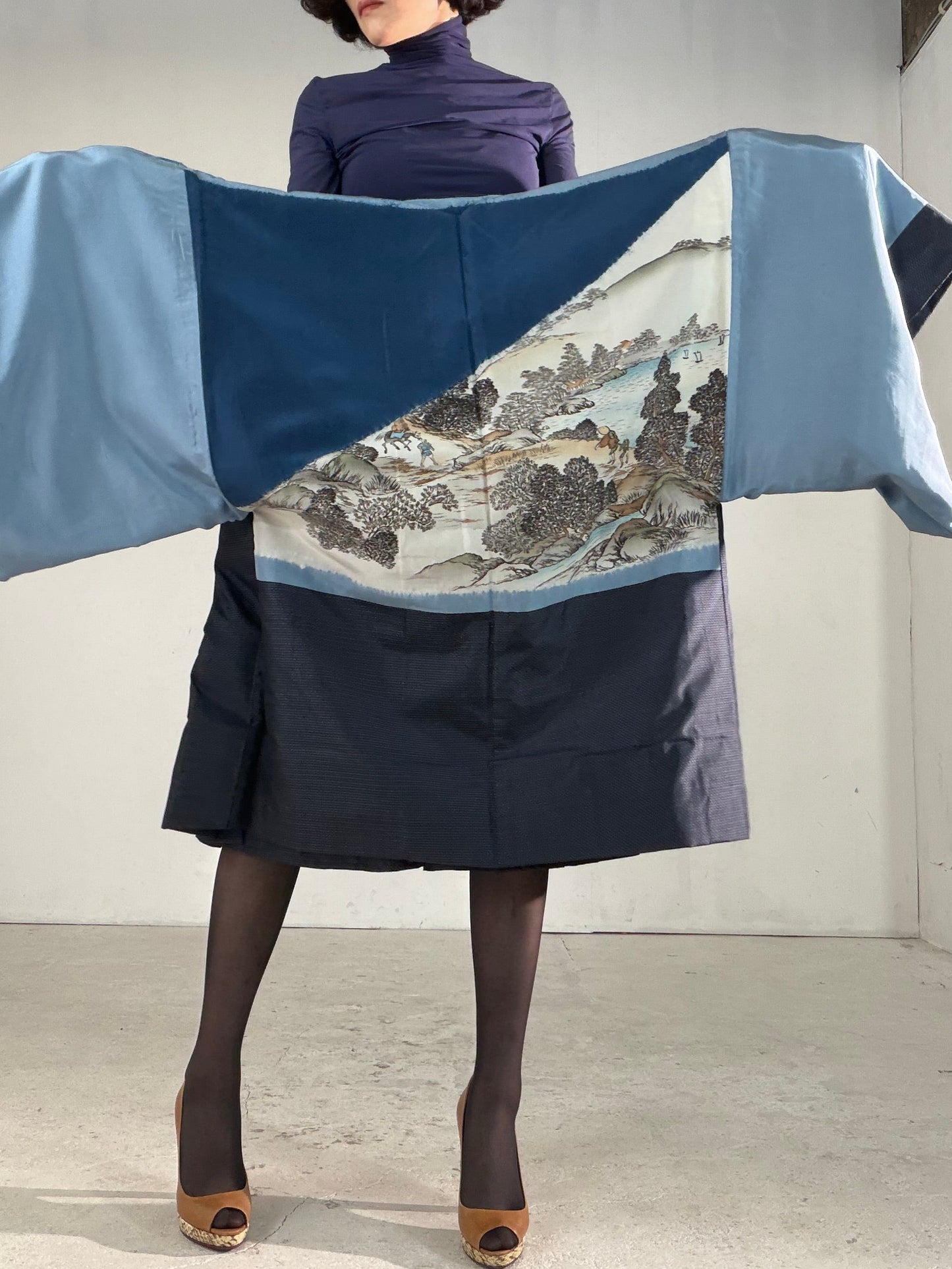 Vintage Tsumugi Haori & Kimono Skirt Set "AIC001" — Upcycled from Japanese Kimono