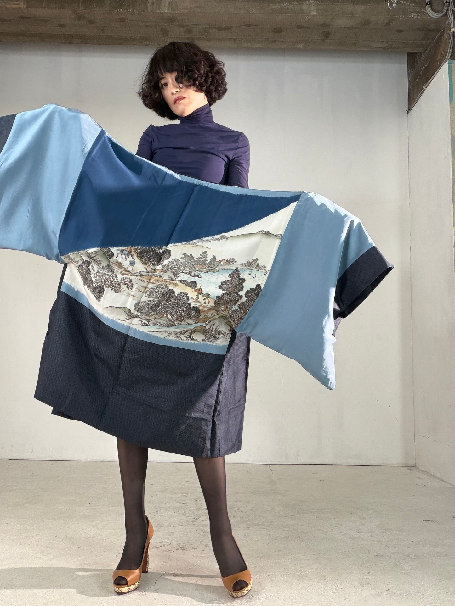 Vintage Tsumugi Haori & Kimono Skirt Set "AIC001" — Upcycled from Japanese Kimono