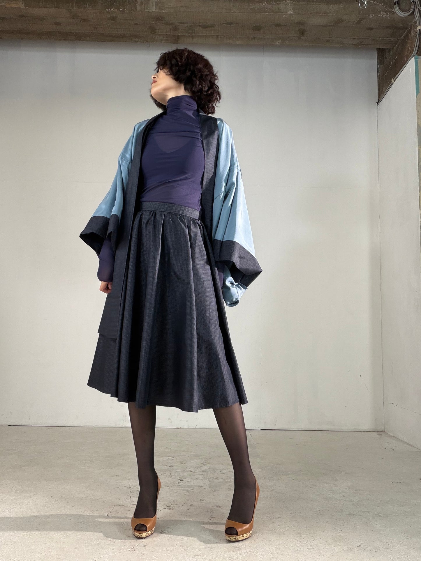 Vintage Tsumugi Haori & Kimono Skirt Set "AIC001" — Upcycled from Japanese Kimono