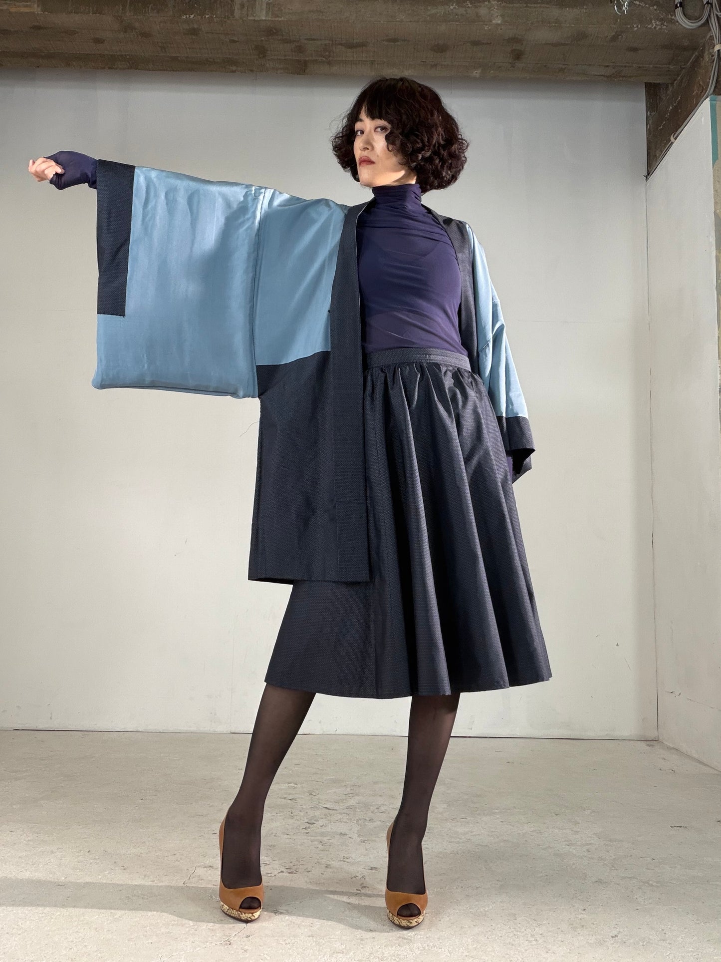 Vintage Tsumugi Haori & Kimono Skirt Set "AIC001" — Upcycled from Japanese Kimono