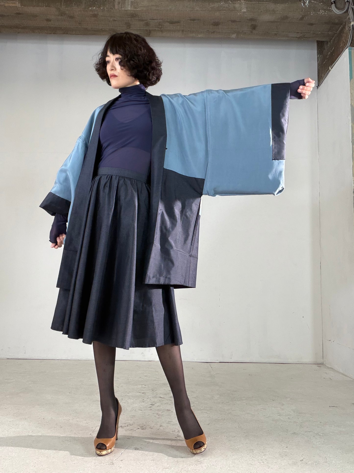 Vintage Tsumugi Haori & Kimono Skirt Set "AIC001" — Upcycled from Japanese Kimono