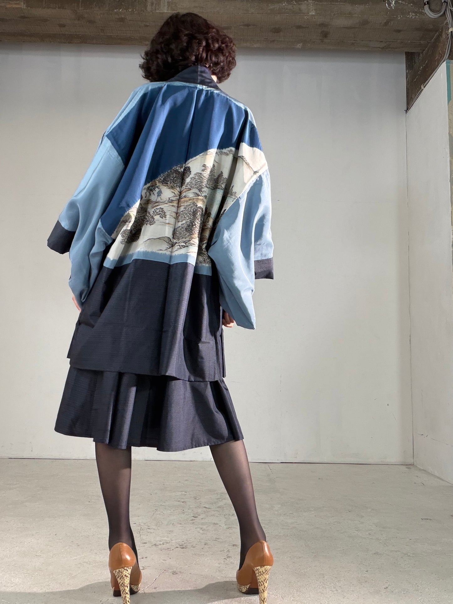 Vintage Tsumugi Haori & Kimono Skirt Set "AIC001" — Upcycled from Japanese Kimono