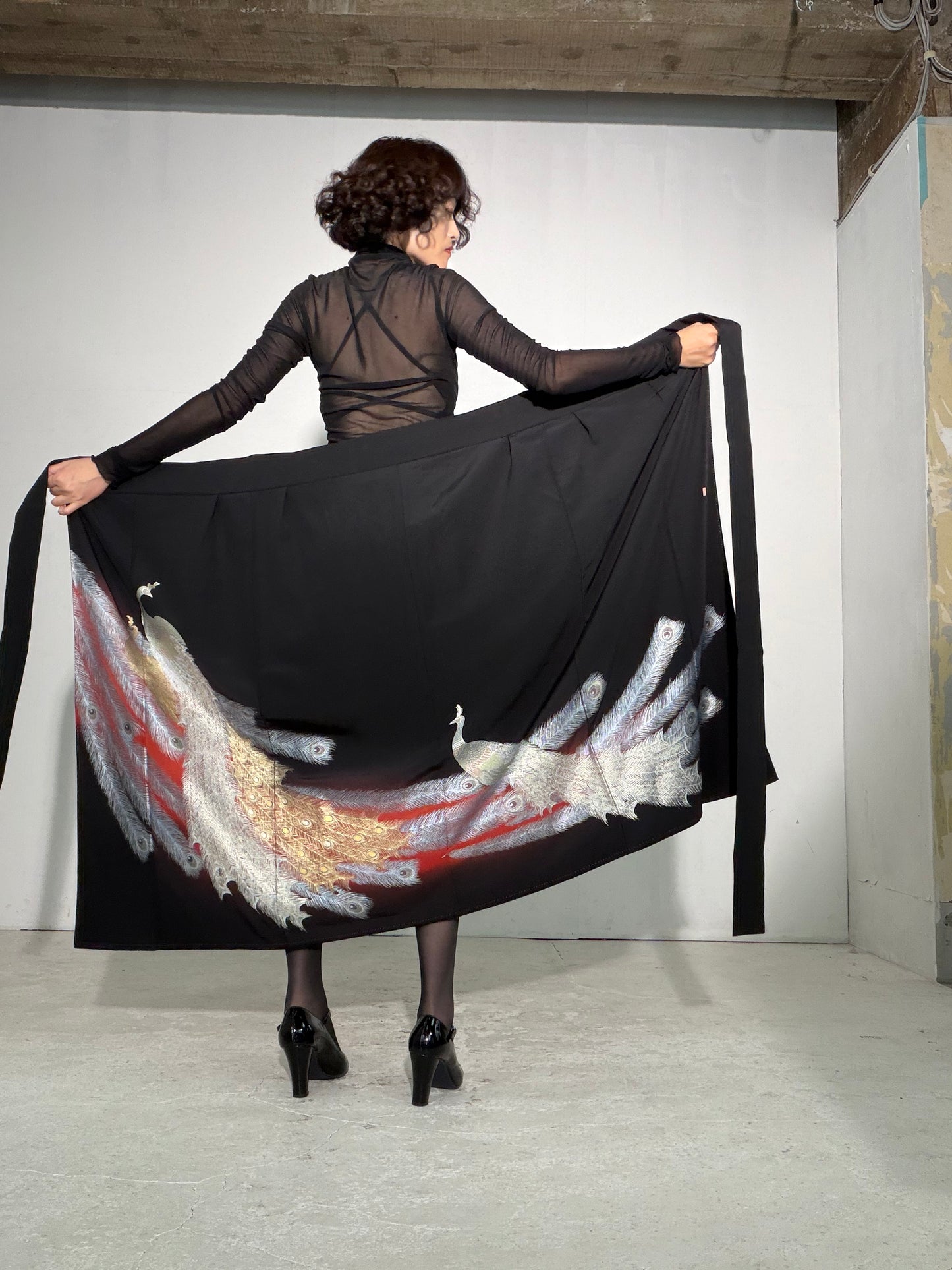 EDO-ZUMA SKIRT UPCYCLED FROM JAPANESE KIMONO "EDO062"*damage