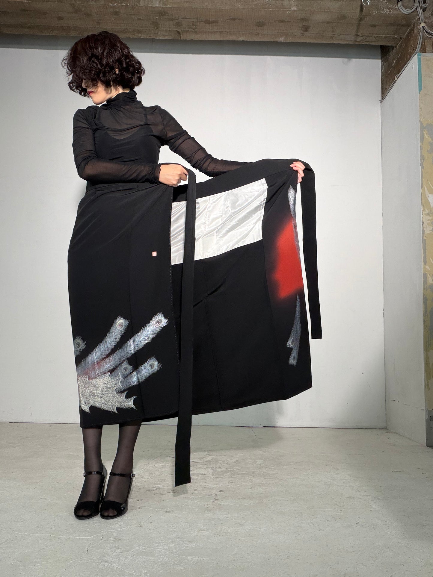 EDO-ZUMA SKIRT UPCYCLED FROM JAPANESE KIMONO "EDO062"*damage