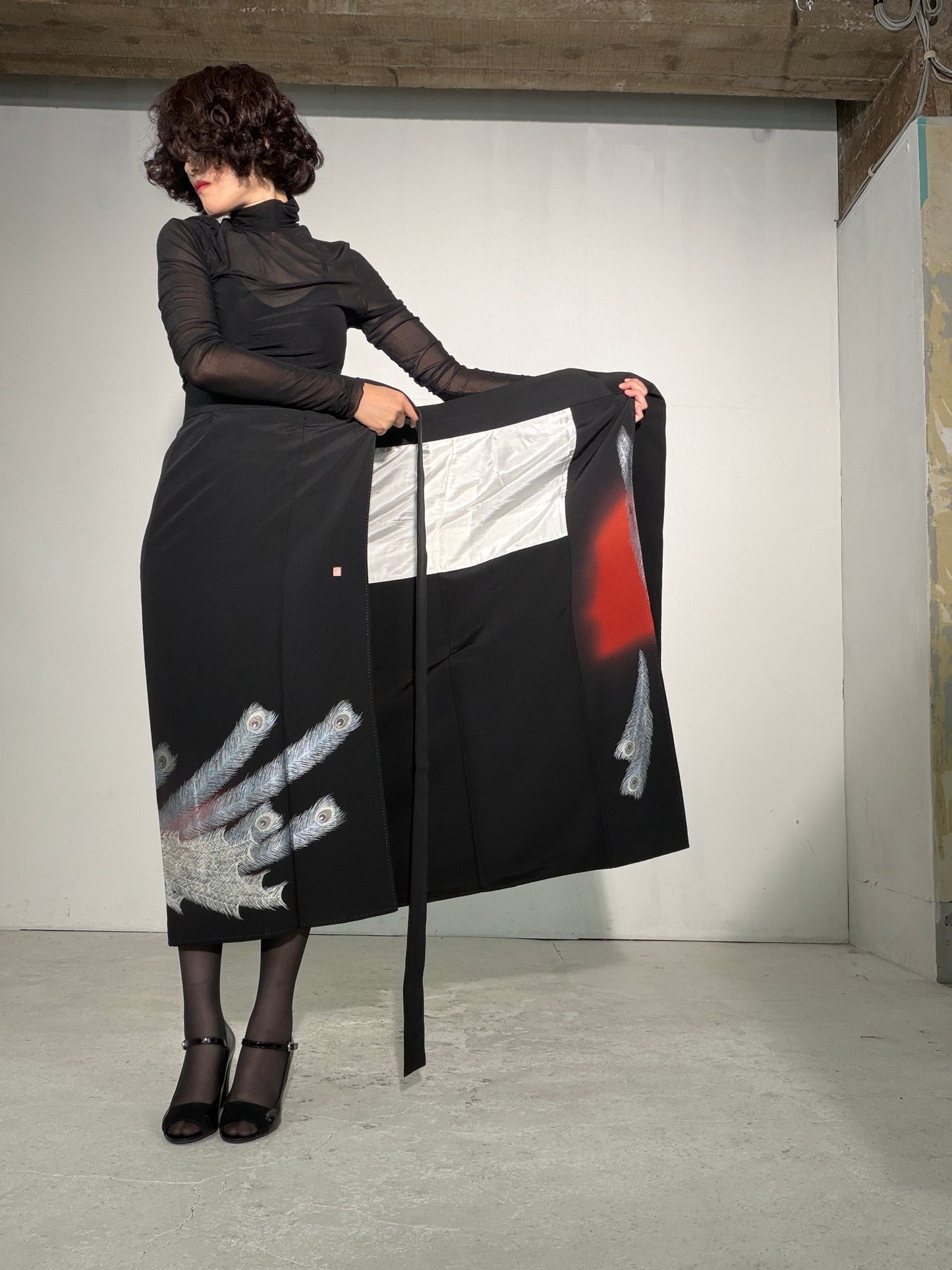 EDO-ZUMA SKIRT UPCYCLED FROM JAPANESE KIMONO "EDO062"*damage
