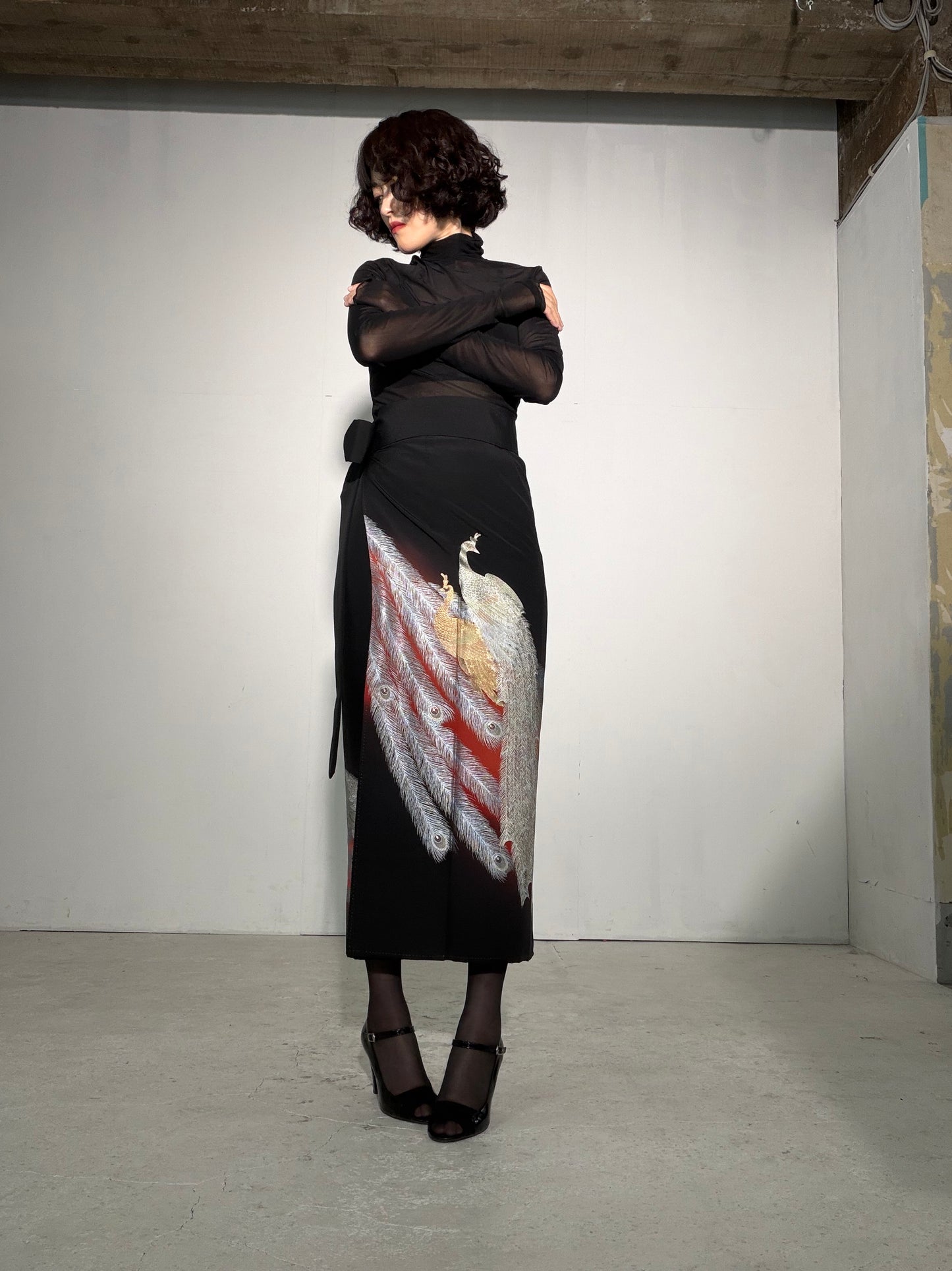 EDO-ZUMA SKIRT UPCYCLED FROM JAPANESE KIMONO "EDO062"*damage