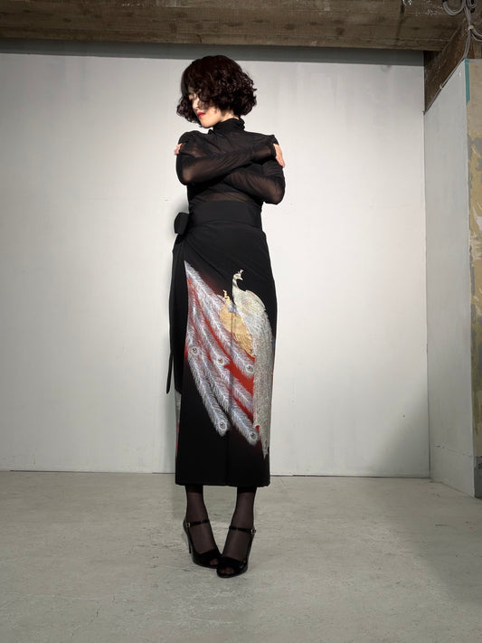 EDO-ZUMA SKIRT UPCYCLED FROM JAPANESE KIMONO "EDO062"*damage