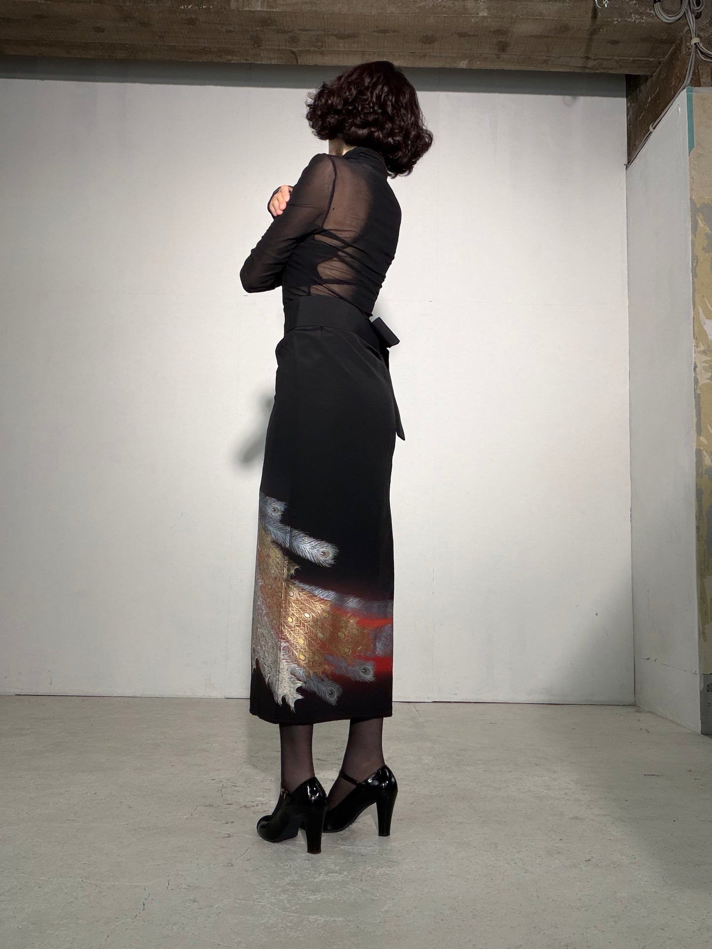 EDO-ZUMA SKIRT UPCYCLED FROM JAPANESE KIMONO "EDO062"*damage