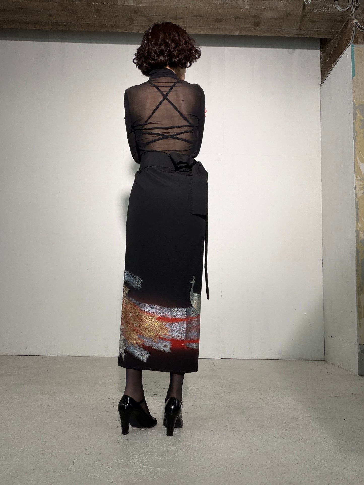 EDO-ZUMA SKIRT UPCYCLED FROM JAPANESE KIMONO "EDO062"*damage