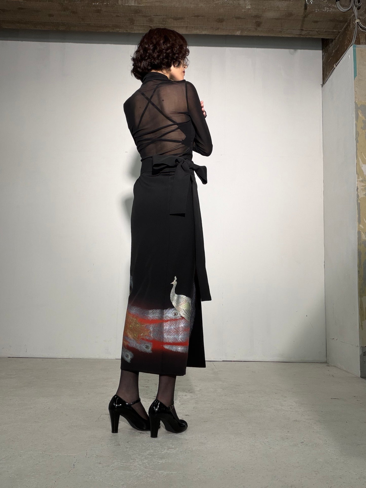 EDO-ZUMA SKIRT UPCYCLED FROM JAPANESE KIMONO "EDO062"*damage