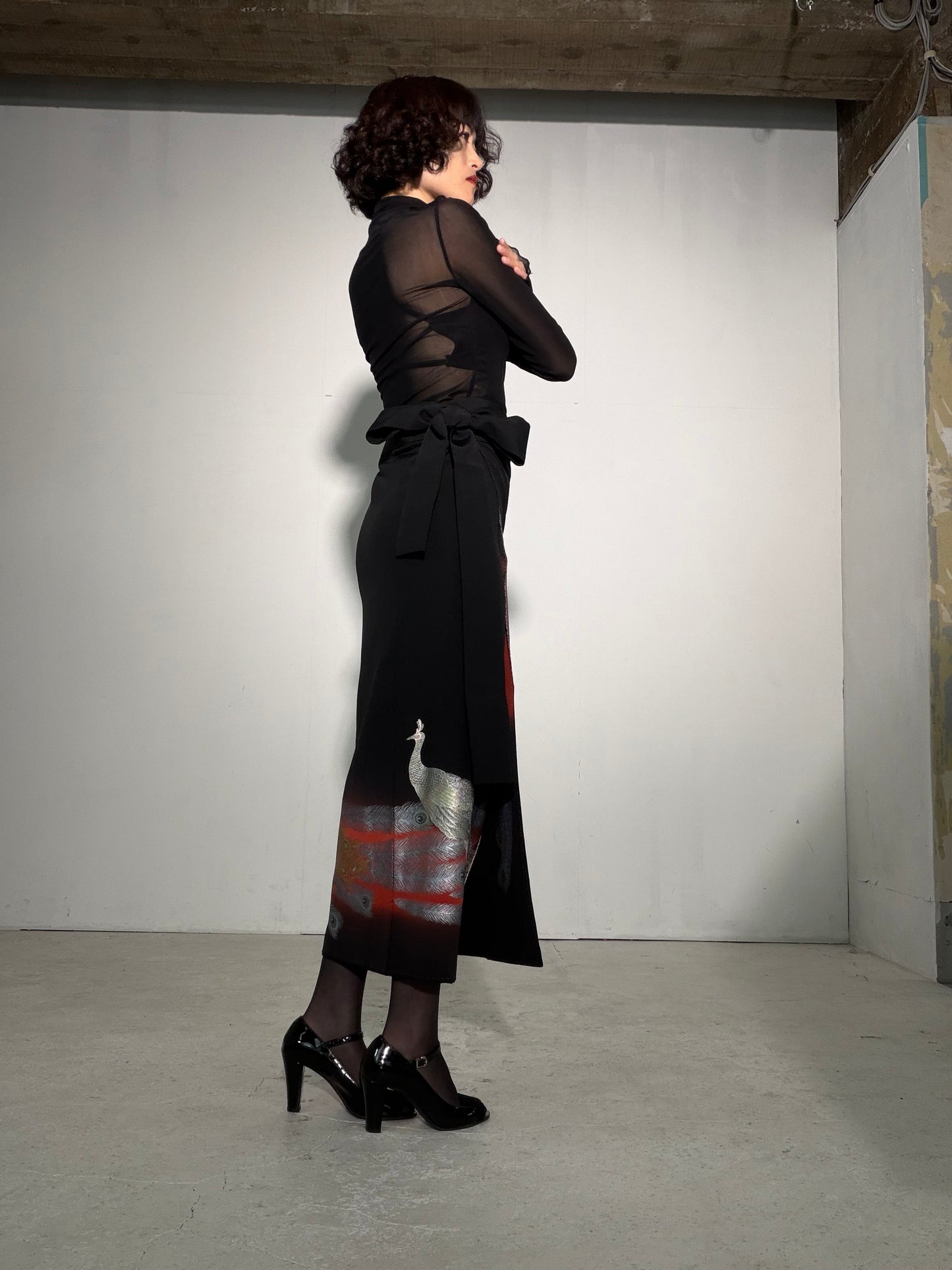 EDO-ZUMA SKIRT UPCYCLED FROM JAPANESE KIMONO "EDO062"*damage