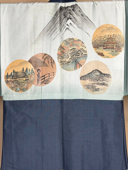 VINTAGE KAWAII HAORI oversized  "oshima, blue, kyoto, 009"