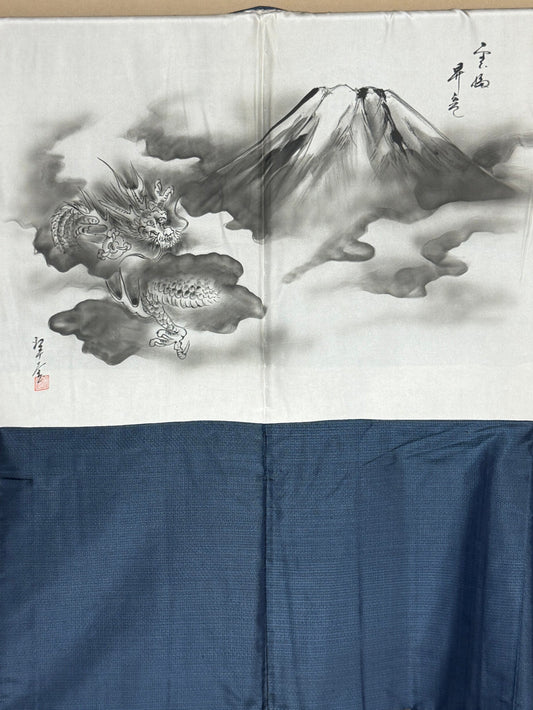 VINTAGE KAWAII HAORI oversized  "oshima, blue, fuji,  dragon 013"