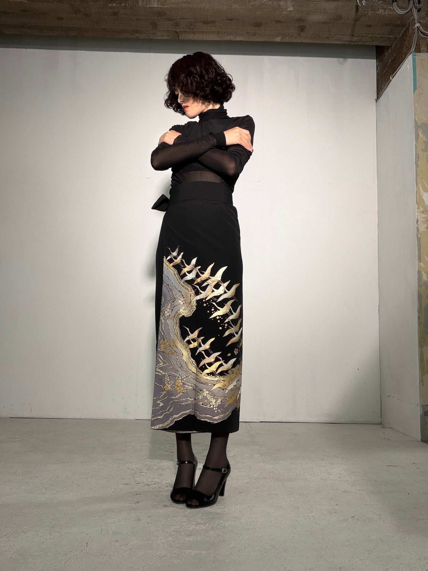 EDO-ZUMA SKIRT UPCYCLED FROM JAPANESE KIMONO "EDO059"
