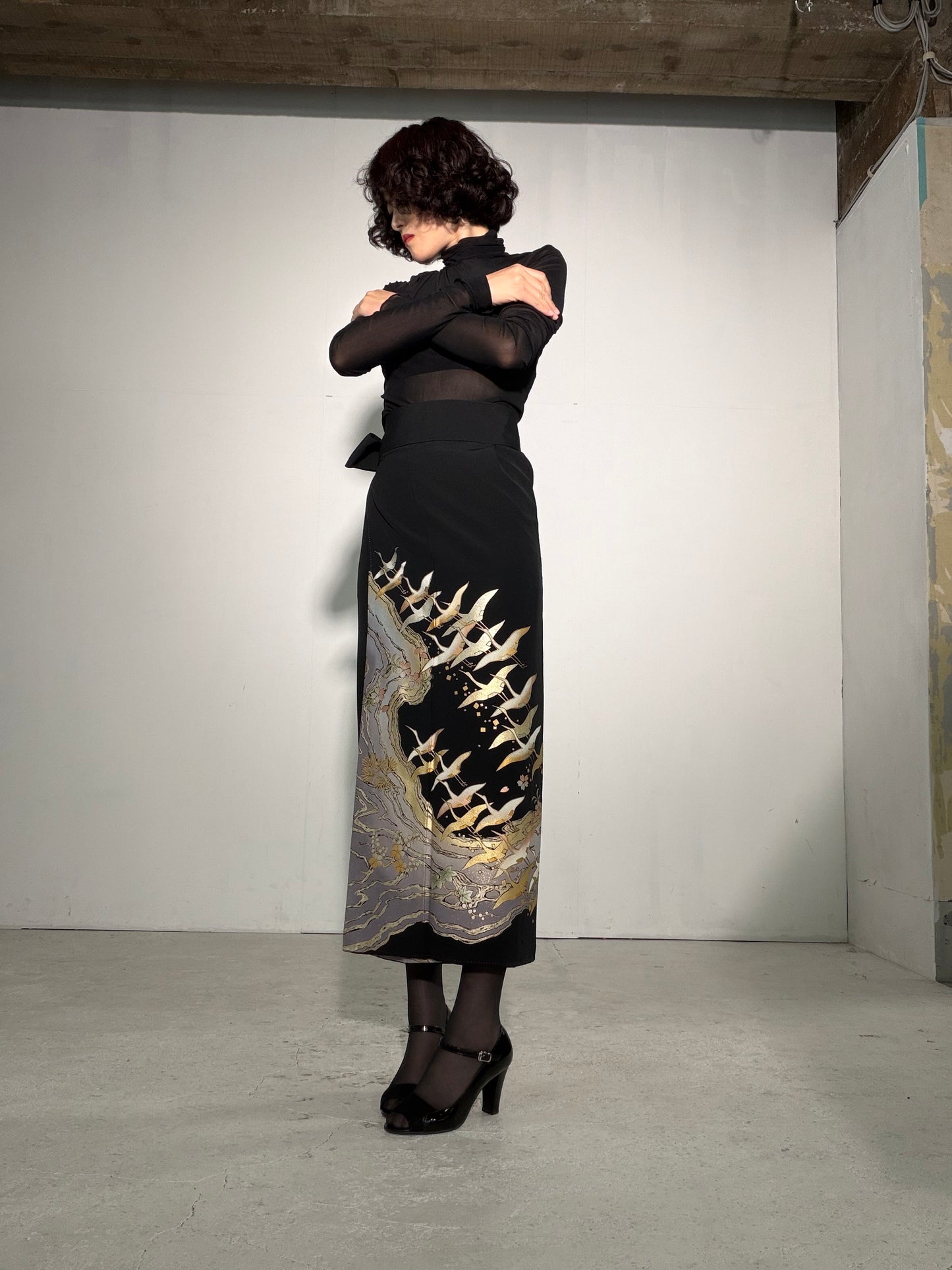 EDO-ZUMA SKIRT UPCYCLED FROM JAPANESE KIMONO "EDO059"