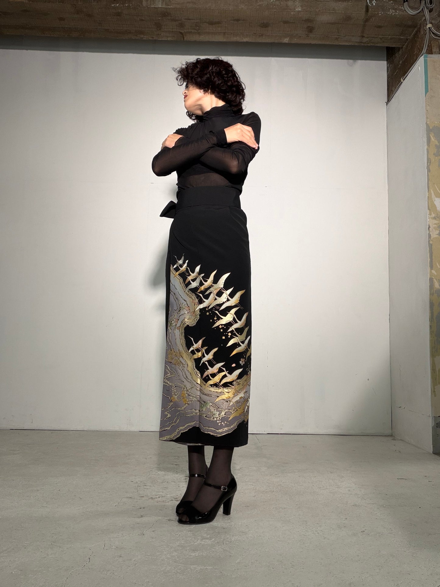 EDO-ZUMA SKIRT UPCYCLED FROM JAPANESE KIMONO "EDO059"
