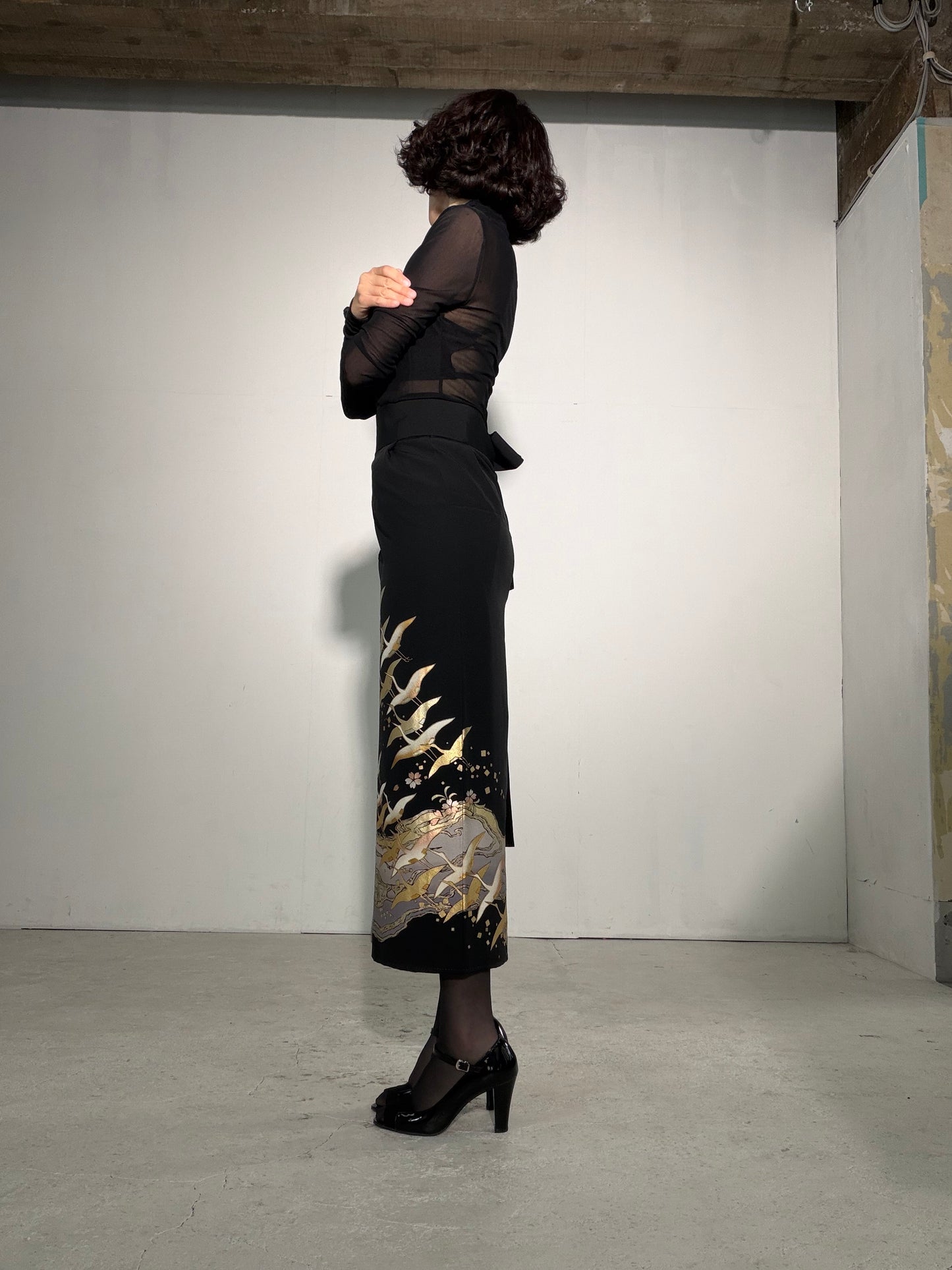EDO-ZUMA SKIRT UPCYCLED FROM JAPANESE KIMONO "EDO059"