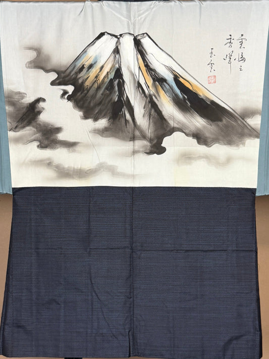 VINTAGE KAWAII HAORI oversized  "oshima, blue, fuji, 017"