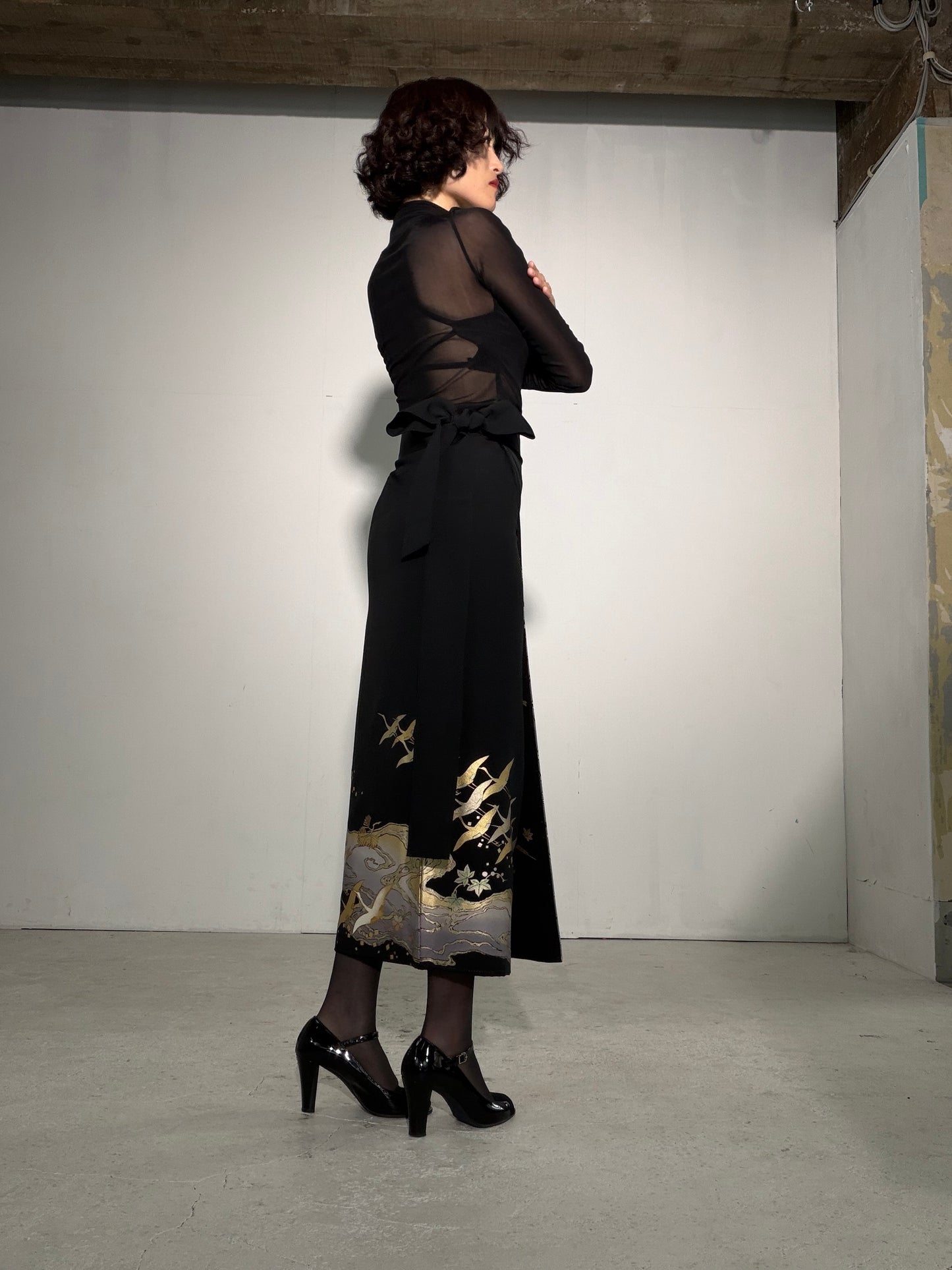 EDO-ZUMA SKIRT UPCYCLED FROM JAPANESE KIMONO "EDO059"