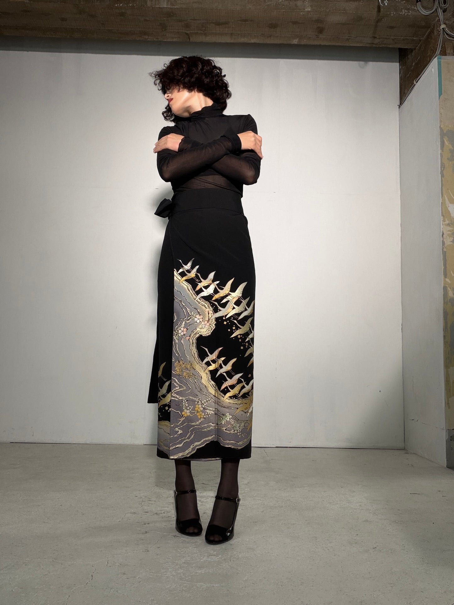EDO-ZUMA SKIRT UPCYCLED FROM JAPANESE KIMONO "EDO059"