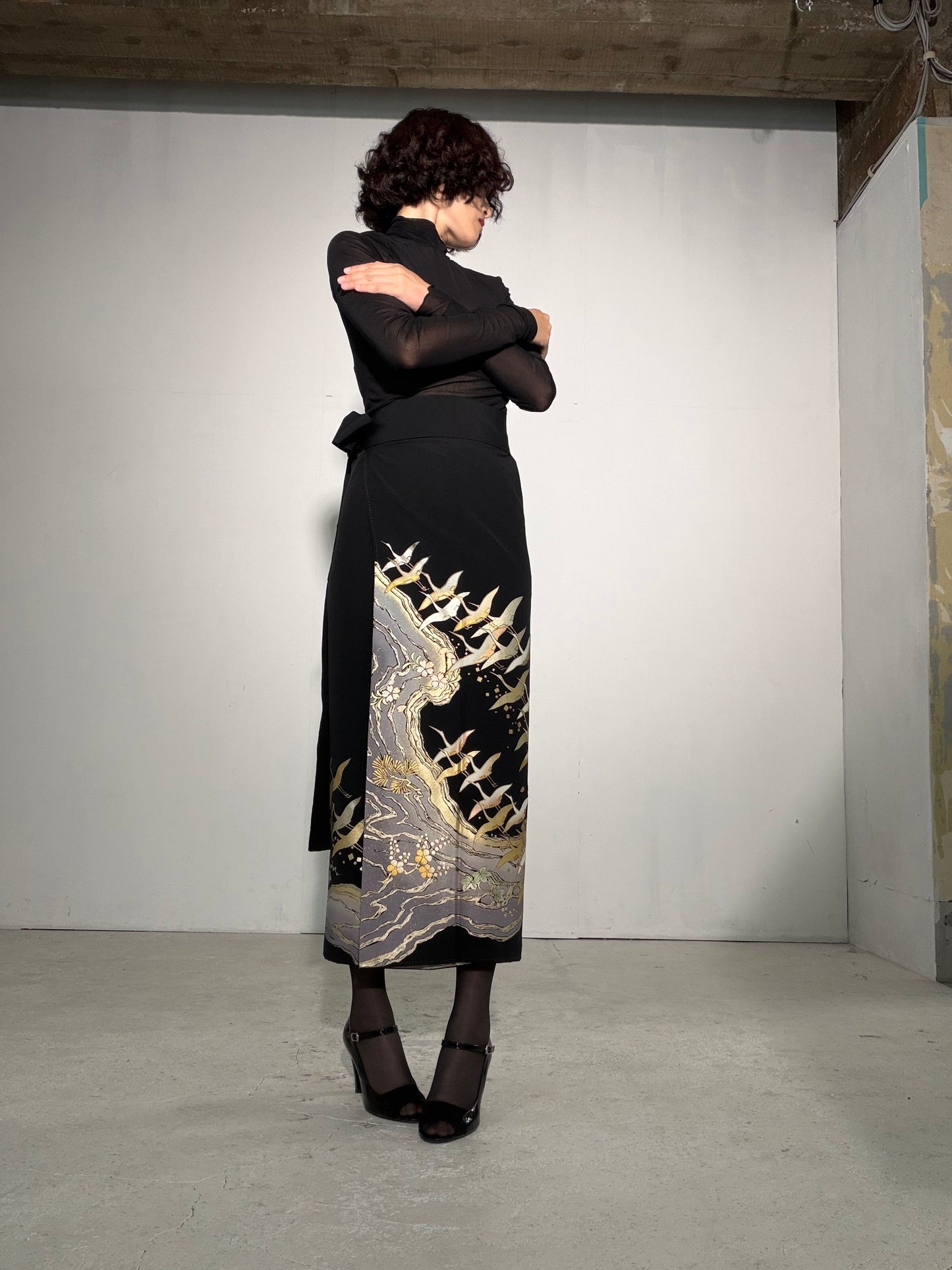 EDO-ZUMA SKIRT UPCYCLED FROM JAPANESE KIMONO "EDO059"