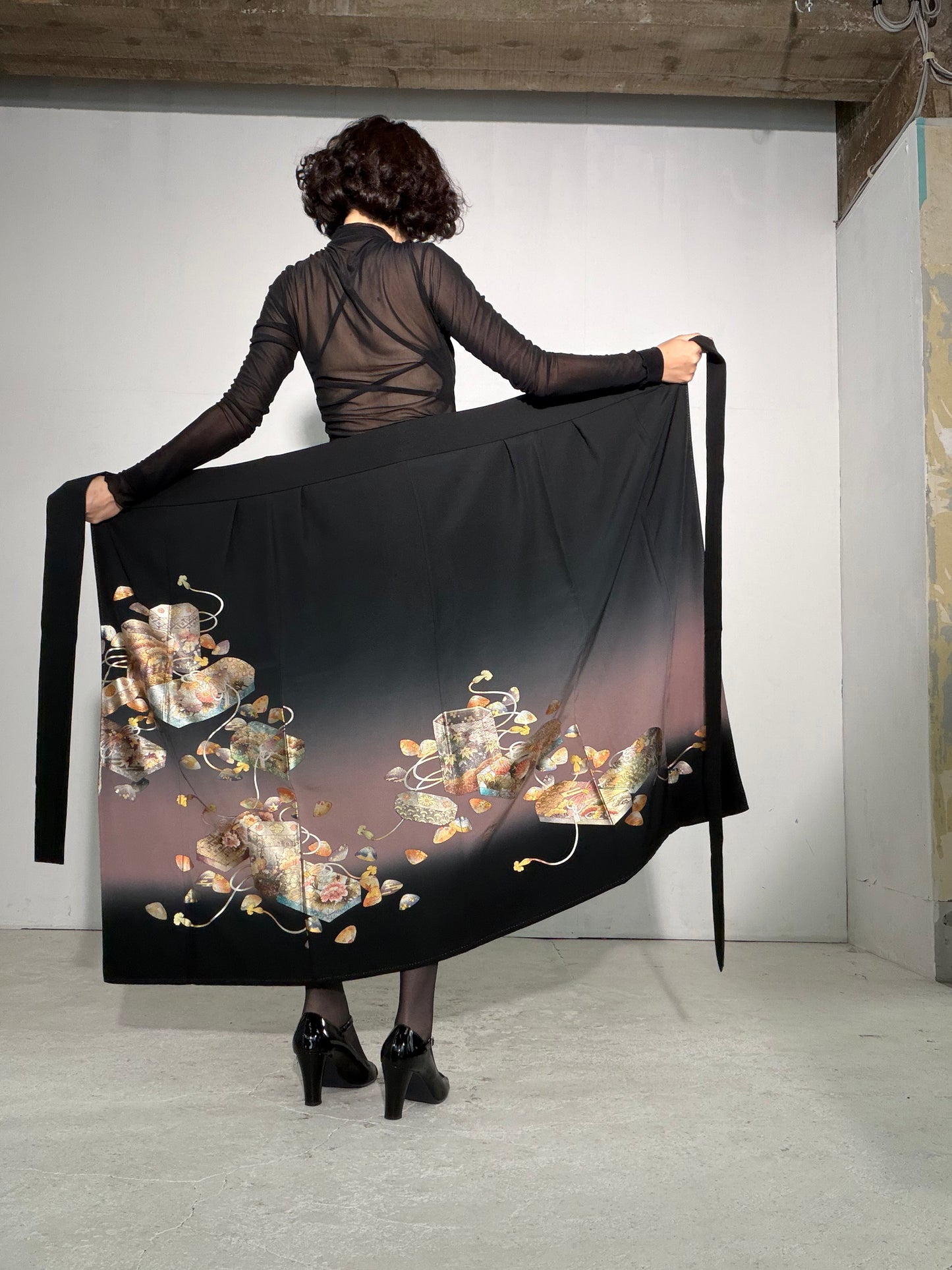 EDO-ZUMA SKIRT UPCYCLED FROM JAPANESE KIMONO "EDO058"