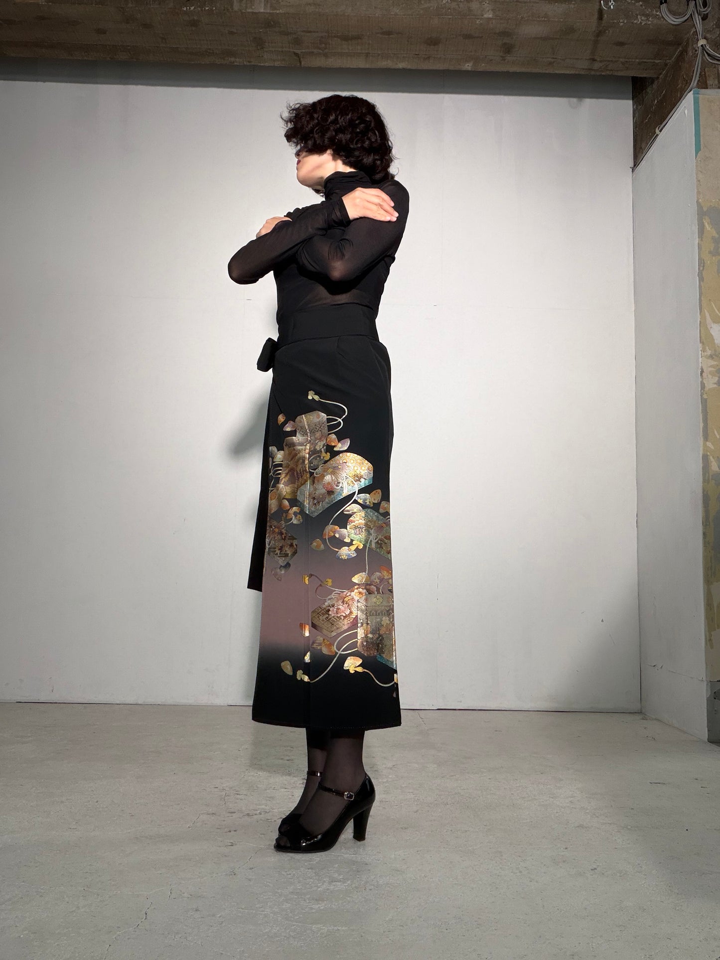 EDO-ZUMA SKIRT UPCYCLED FROM JAPANESE KIMONO "EDO058"