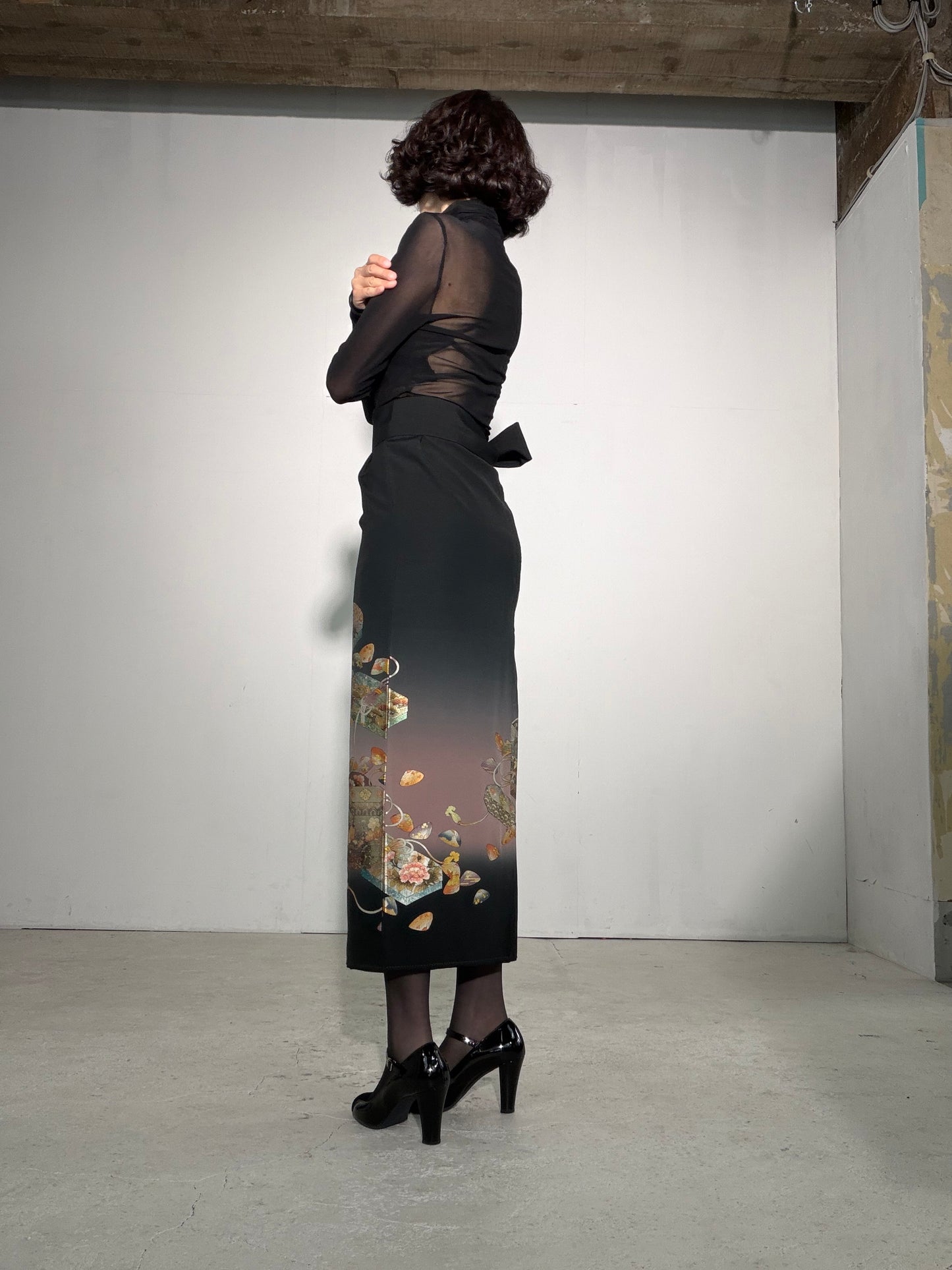 EDO-ZUMA SKIRT UPCYCLED FROM JAPANESE KIMONO "EDO058"