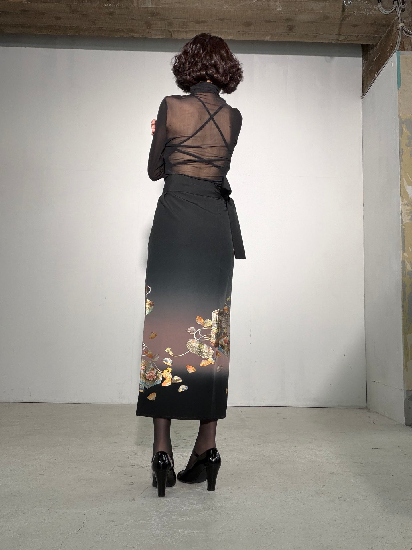 EDO-ZUMA SKIRT UPCYCLED FROM JAPANESE KIMONO "EDO058"