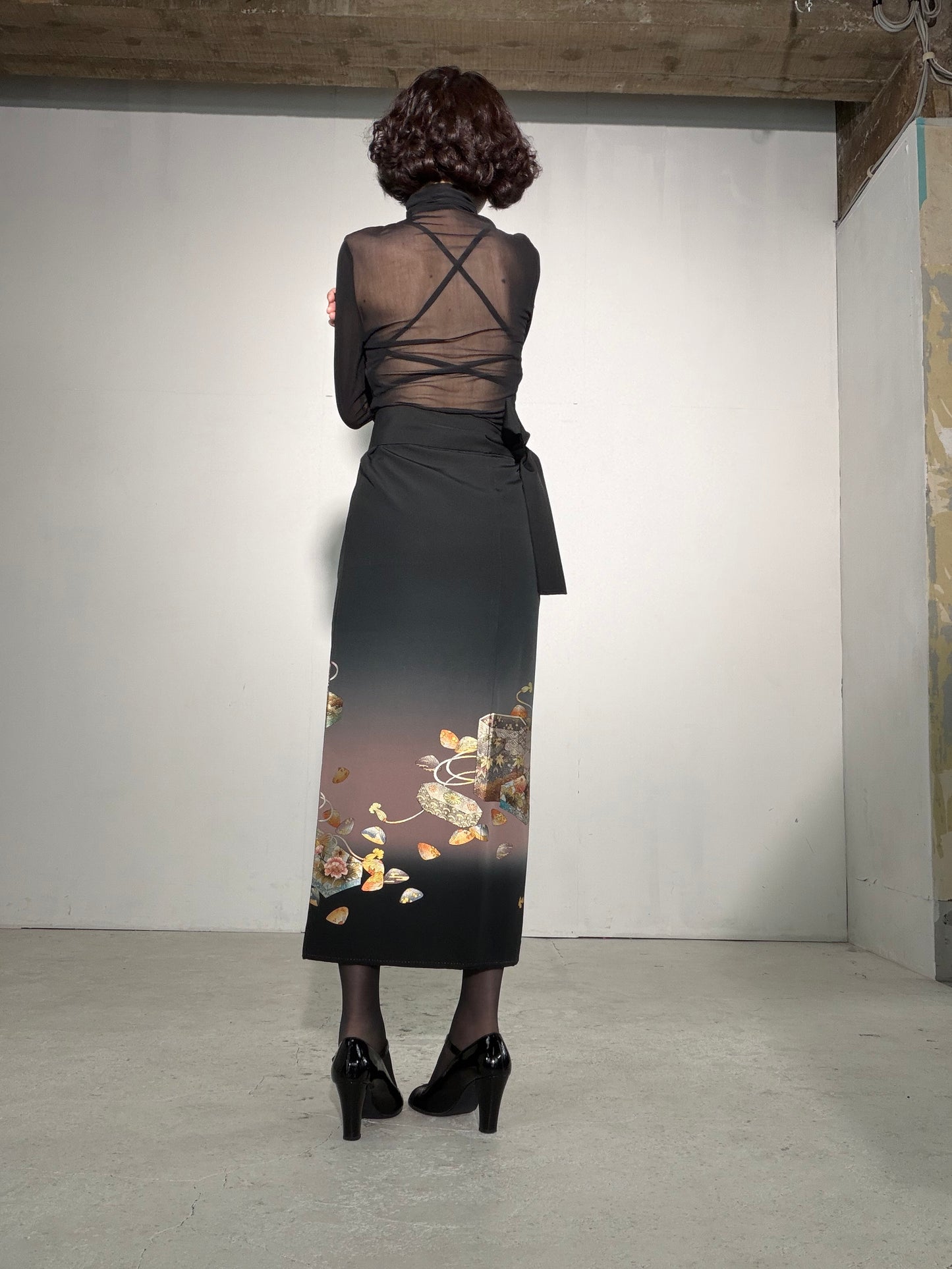 EDO-ZUMA SKIRT UPCYCLED FROM JAPANESE KIMONO "EDO058"