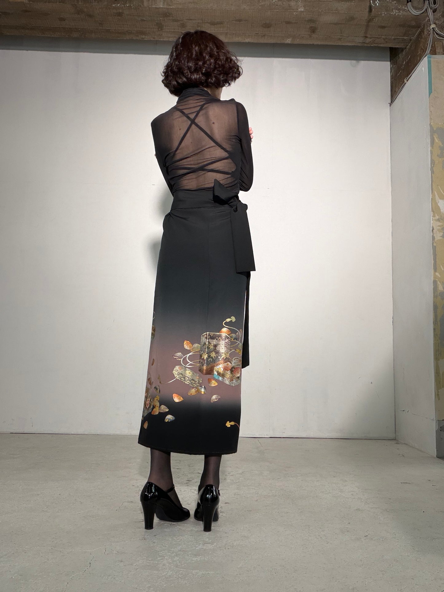 EDO-ZUMA SKIRT UPCYCLED FROM JAPANESE KIMONO "EDO058"