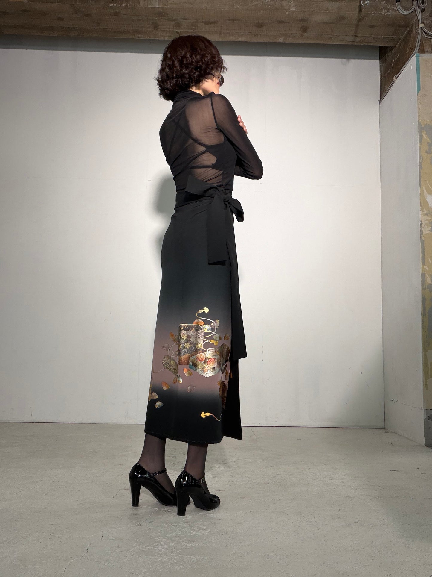 EDO-ZUMA SKIRT UPCYCLED FROM JAPANESE KIMONO "EDO058"