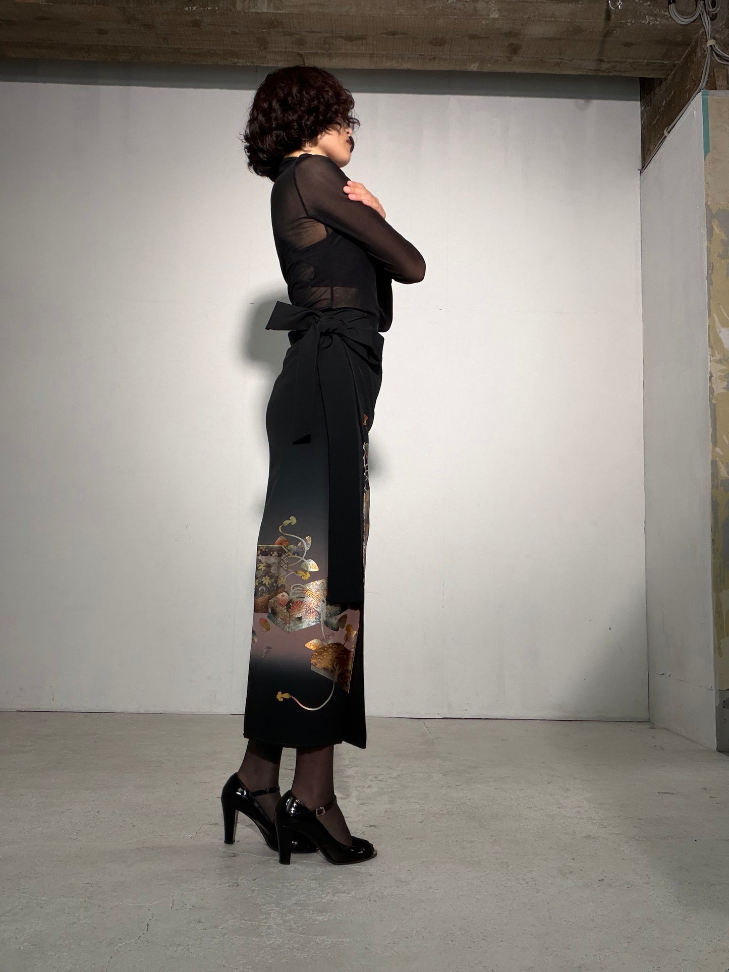 EDO-ZUMA SKIRT UPCYCLED FROM JAPANESE KIMONO "EDO058"