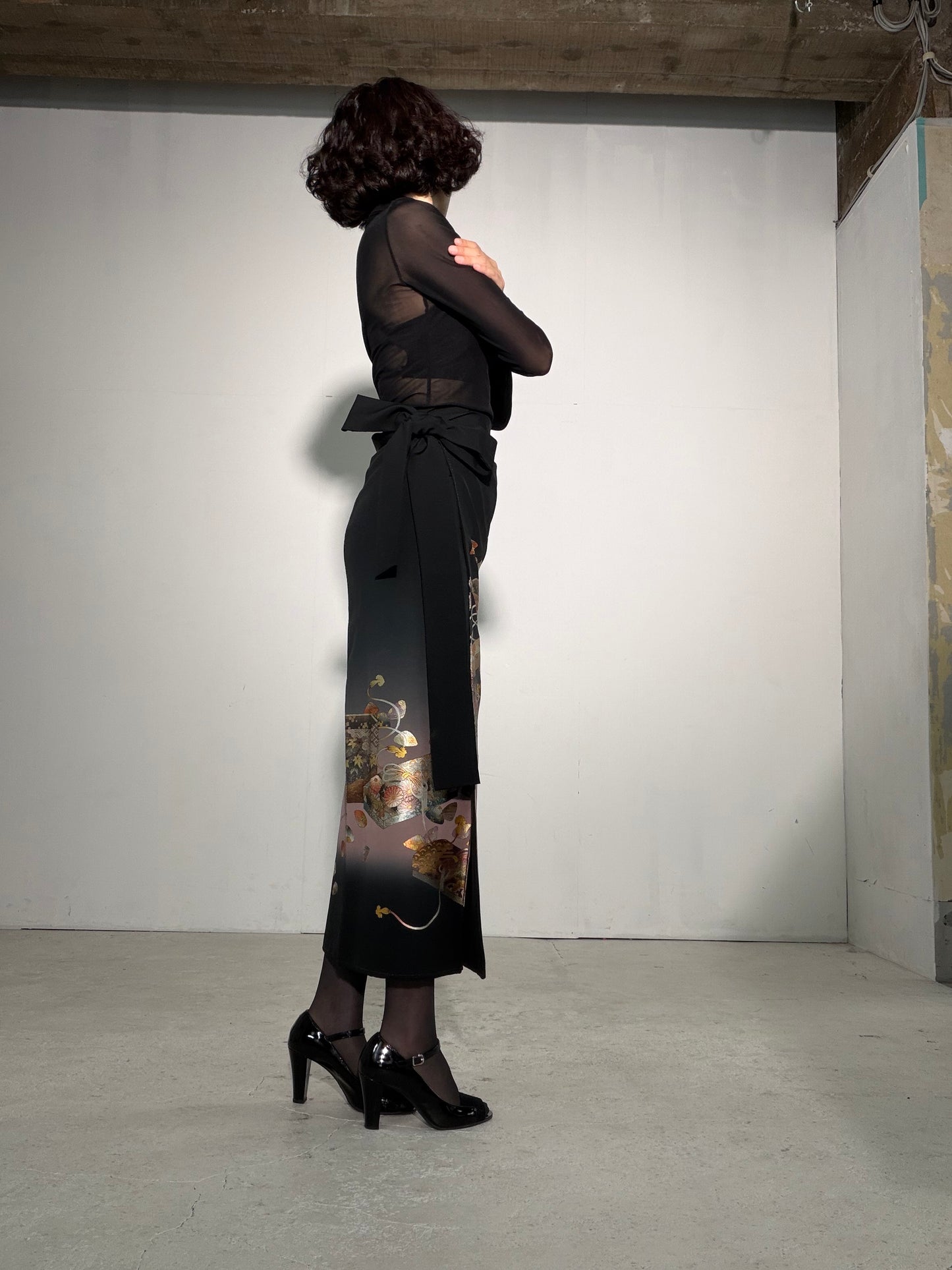 EDO-ZUMA SKIRT UPCYCLED FROM JAPANESE KIMONO "EDO058"