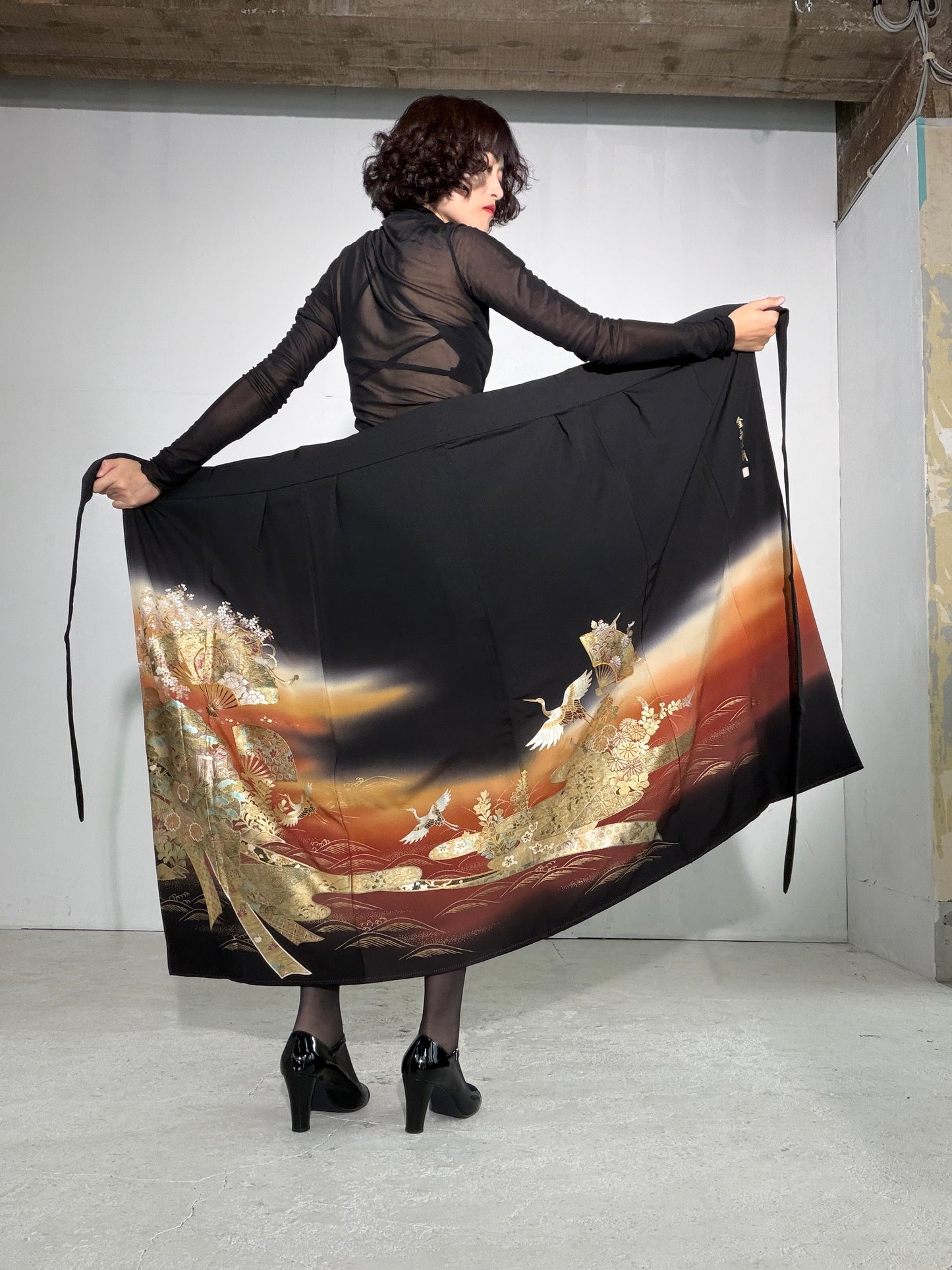 EDO-ZUMA SKIRT UPCYCLED FROM JAPANESE KIMONO "EDO057"