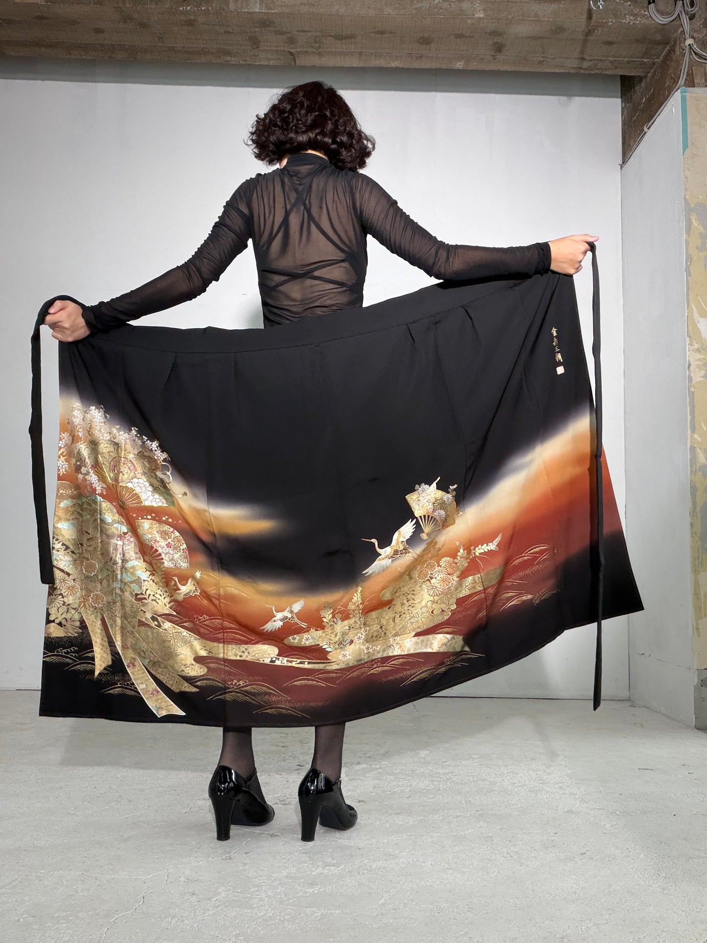 EDO-ZUMA SKIRT UPCYCLED FROM JAPANESE KIMONO "EDO057"