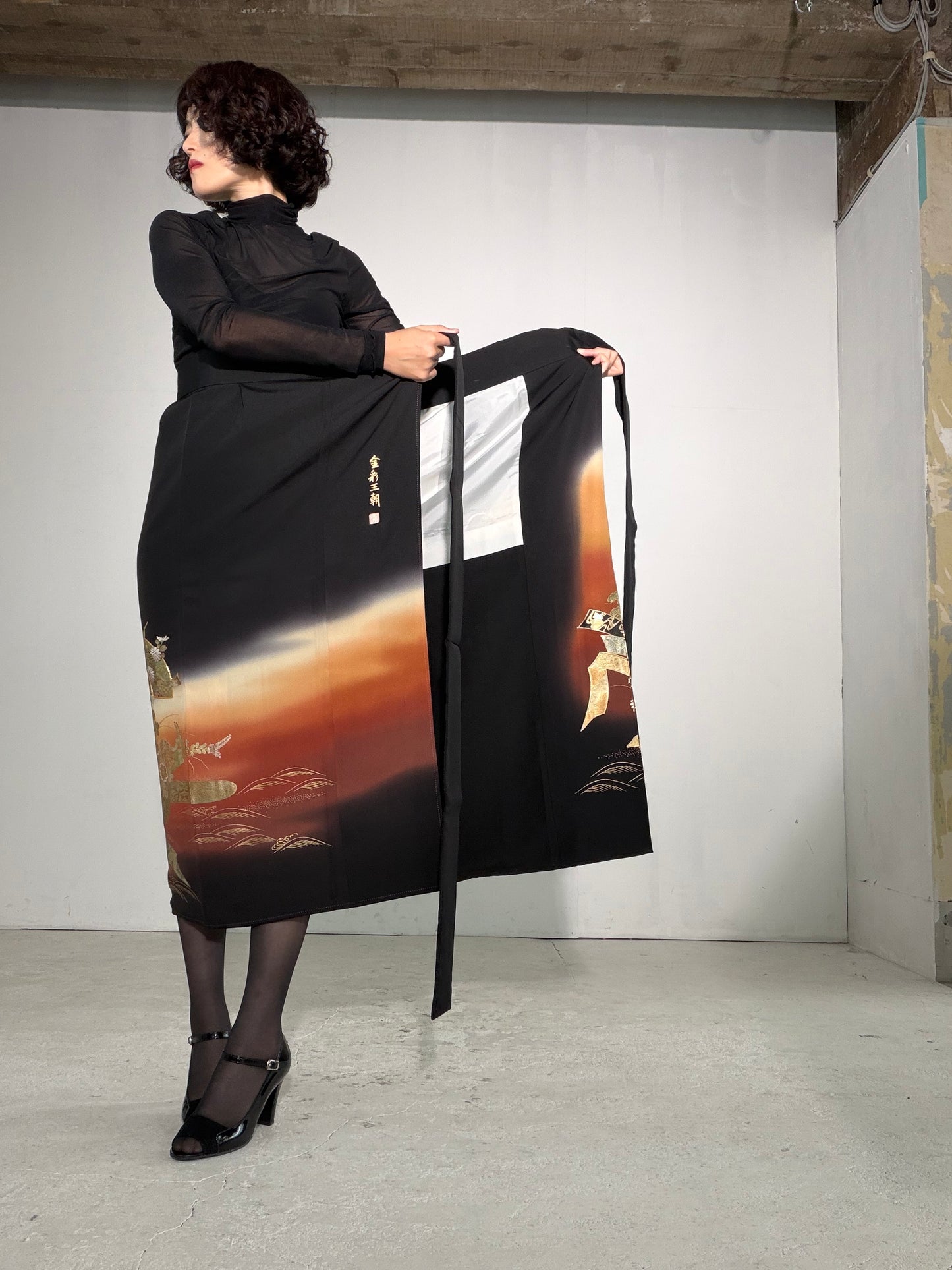EDO-ZUMA SKIRT UPCYCLED FROM JAPANESE KIMONO "EDO057"