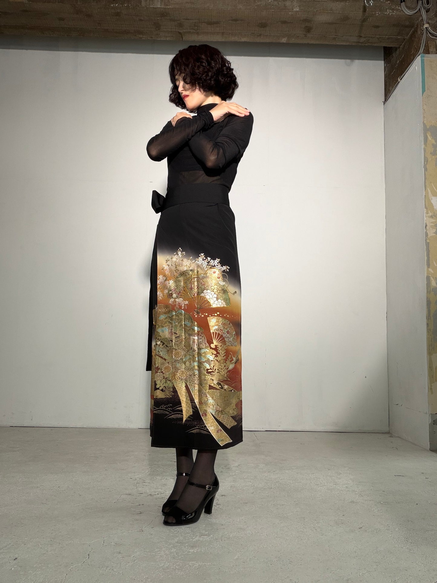 EDO-ZUMA SKIRT UPCYCLED FROM JAPANESE KIMONO "EDO057"