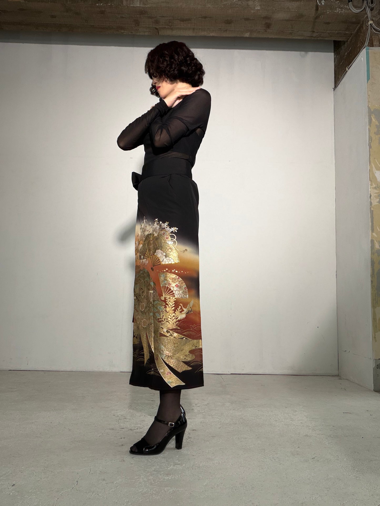 EDO-ZUMA SKIRT UPCYCLED FROM JAPANESE KIMONO "EDO057"