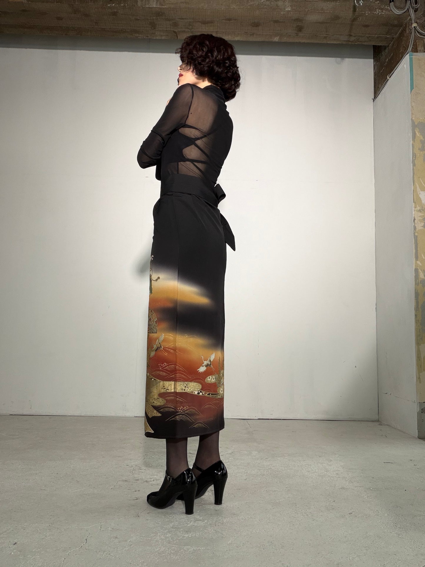 EDO-ZUMA SKIRT UPCYCLED FROM JAPANESE KIMONO "EDO057"