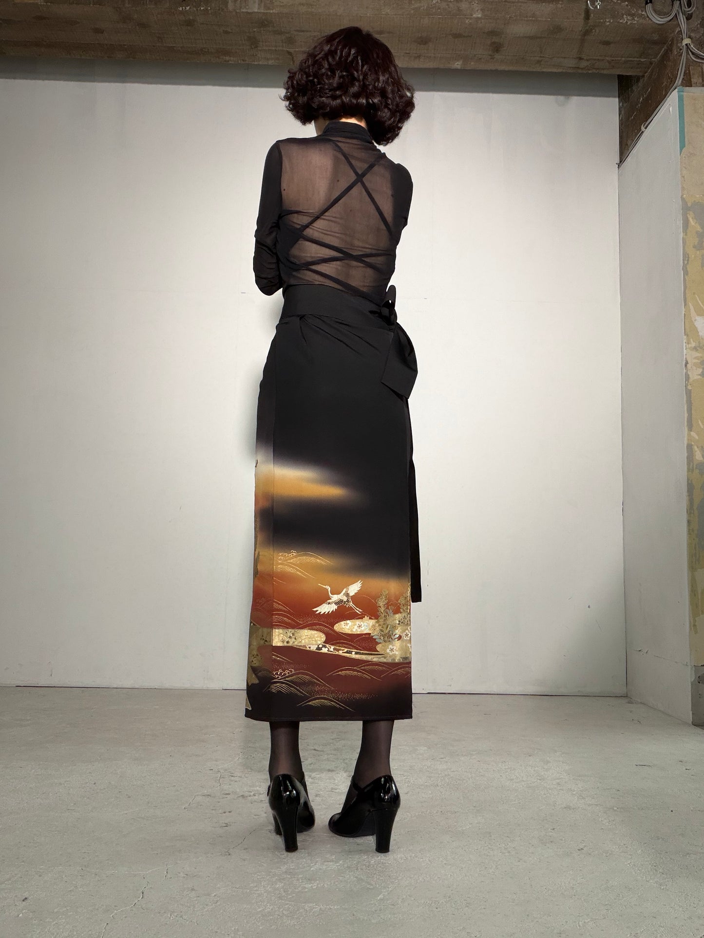 EDO-ZUMA SKIRT UPCYCLED FROM JAPANESE KIMONO "EDO057"