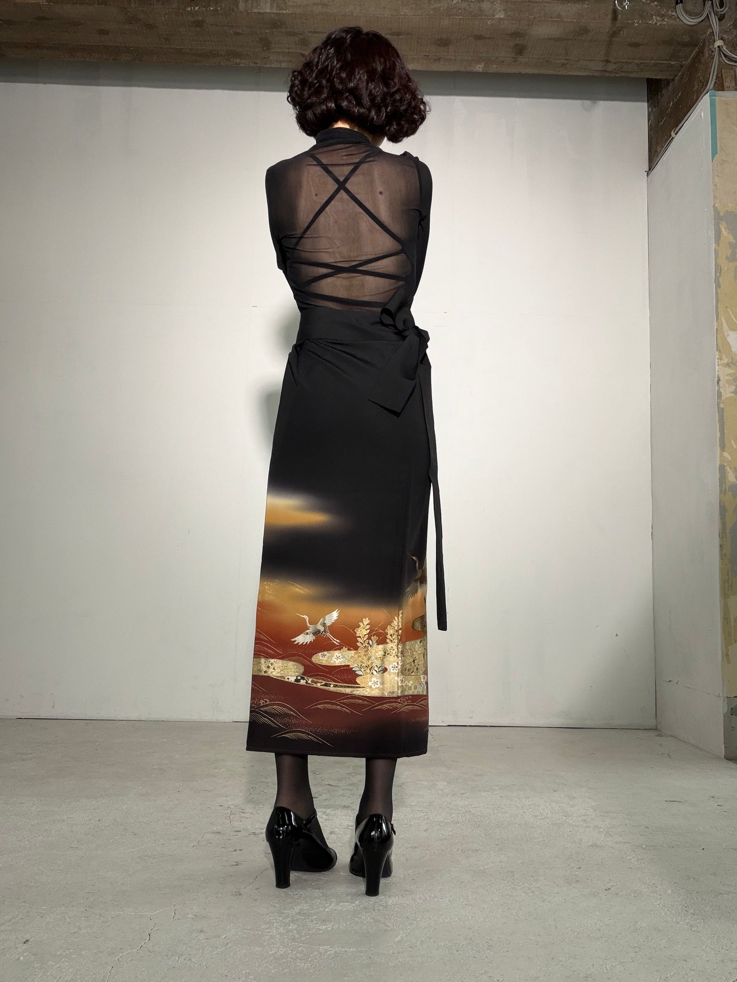EDO-ZUMA SKIRT UPCYCLED FROM JAPANESE KIMONO "EDO057"