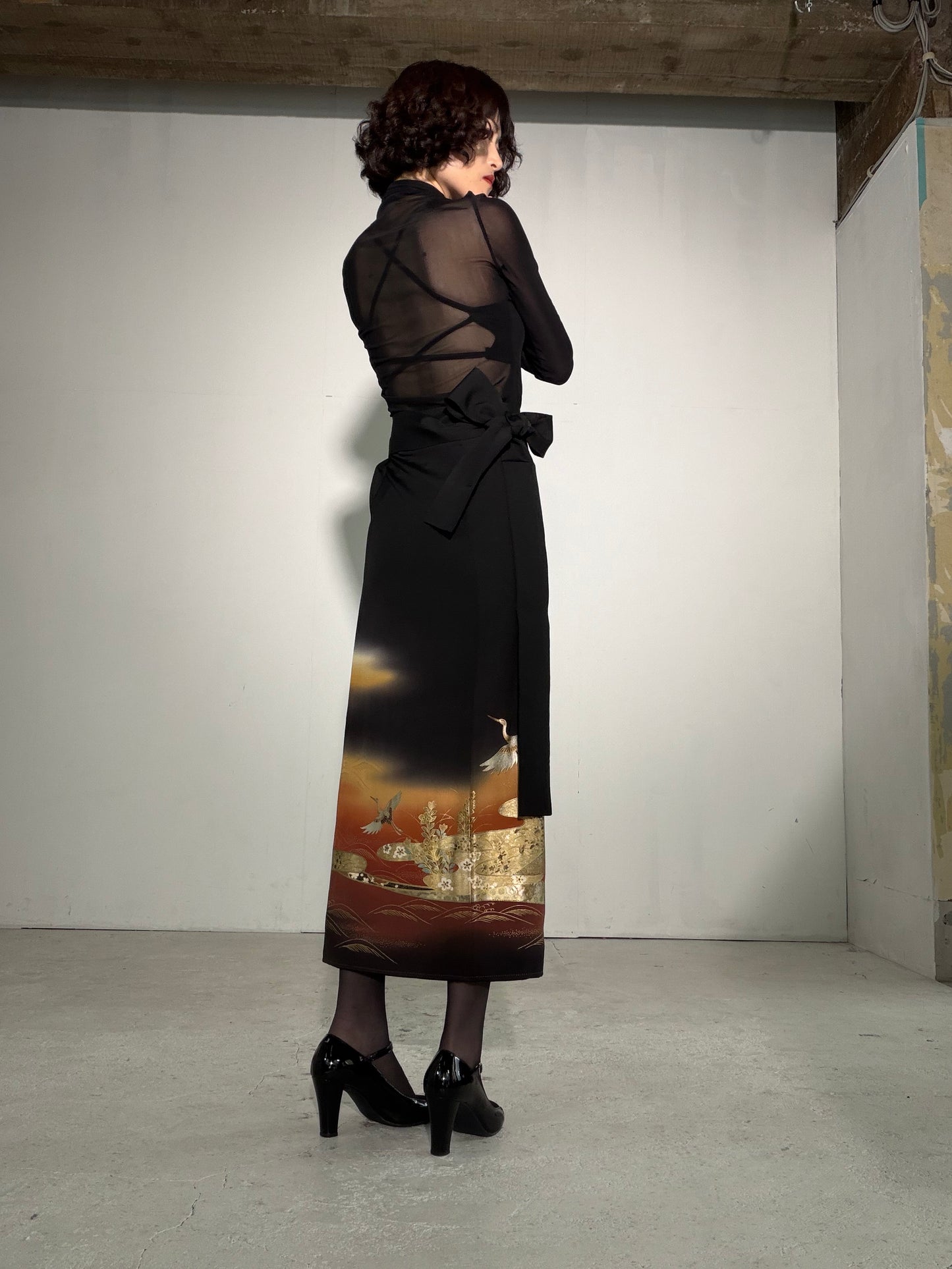EDO-ZUMA SKIRT UPCYCLED FROM JAPANESE KIMONO "EDO057"