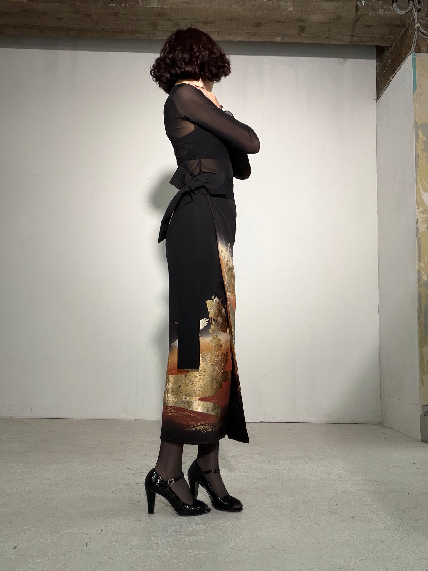 EDO-ZUMA SKIRT UPCYCLED FROM JAPANESE KIMONO "EDO057"