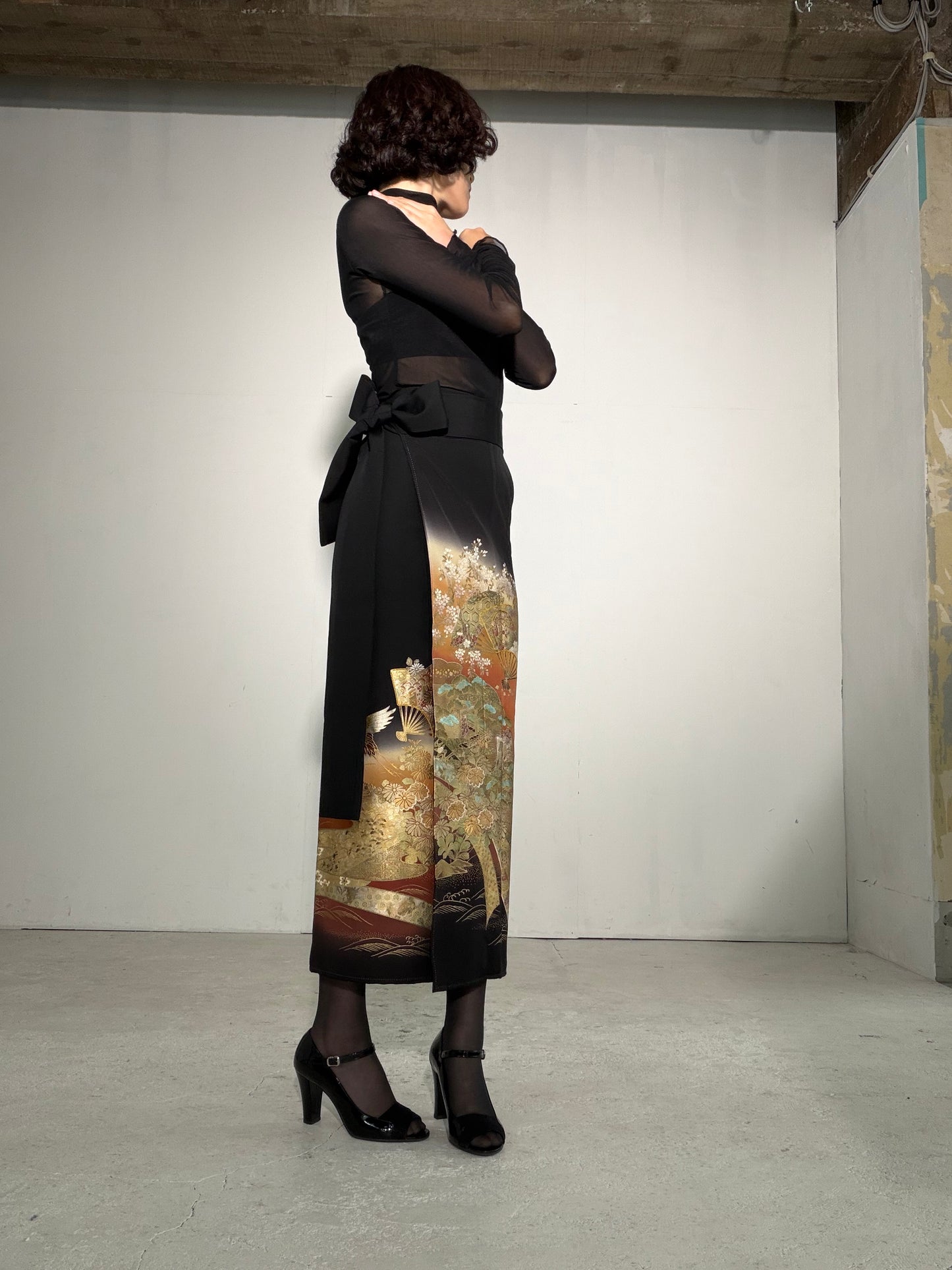 EDO-ZUMA SKIRT UPCYCLED FROM JAPANESE KIMONO "EDO057"