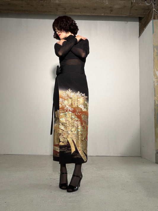 EDO-ZUMA SKIRT UPCYCLED FROM JAPANESE KIMONO "EDO057"