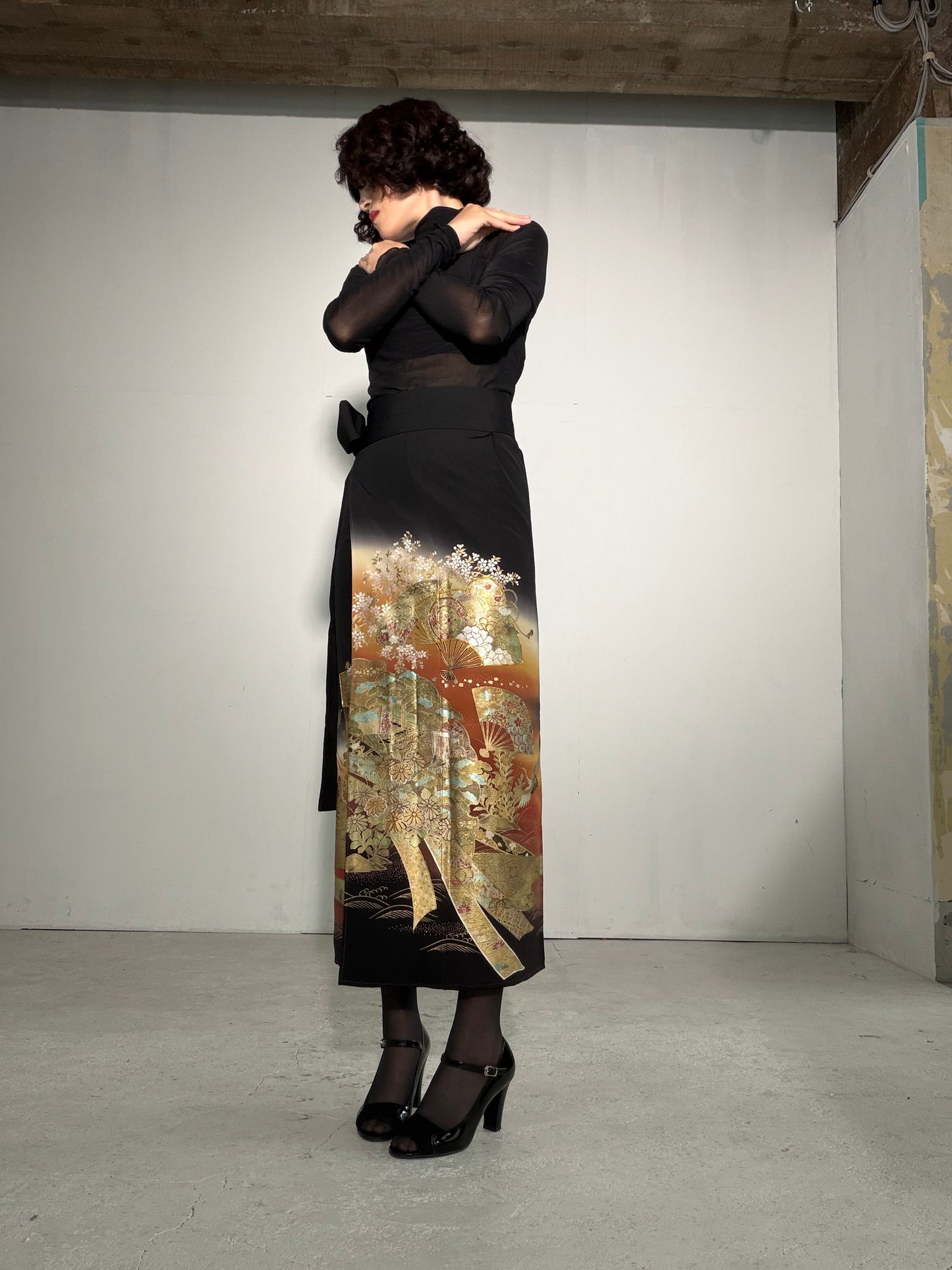 EDO-ZUMA SKIRT UPCYCLED FROM JAPANESE KIMONO "EDO057"